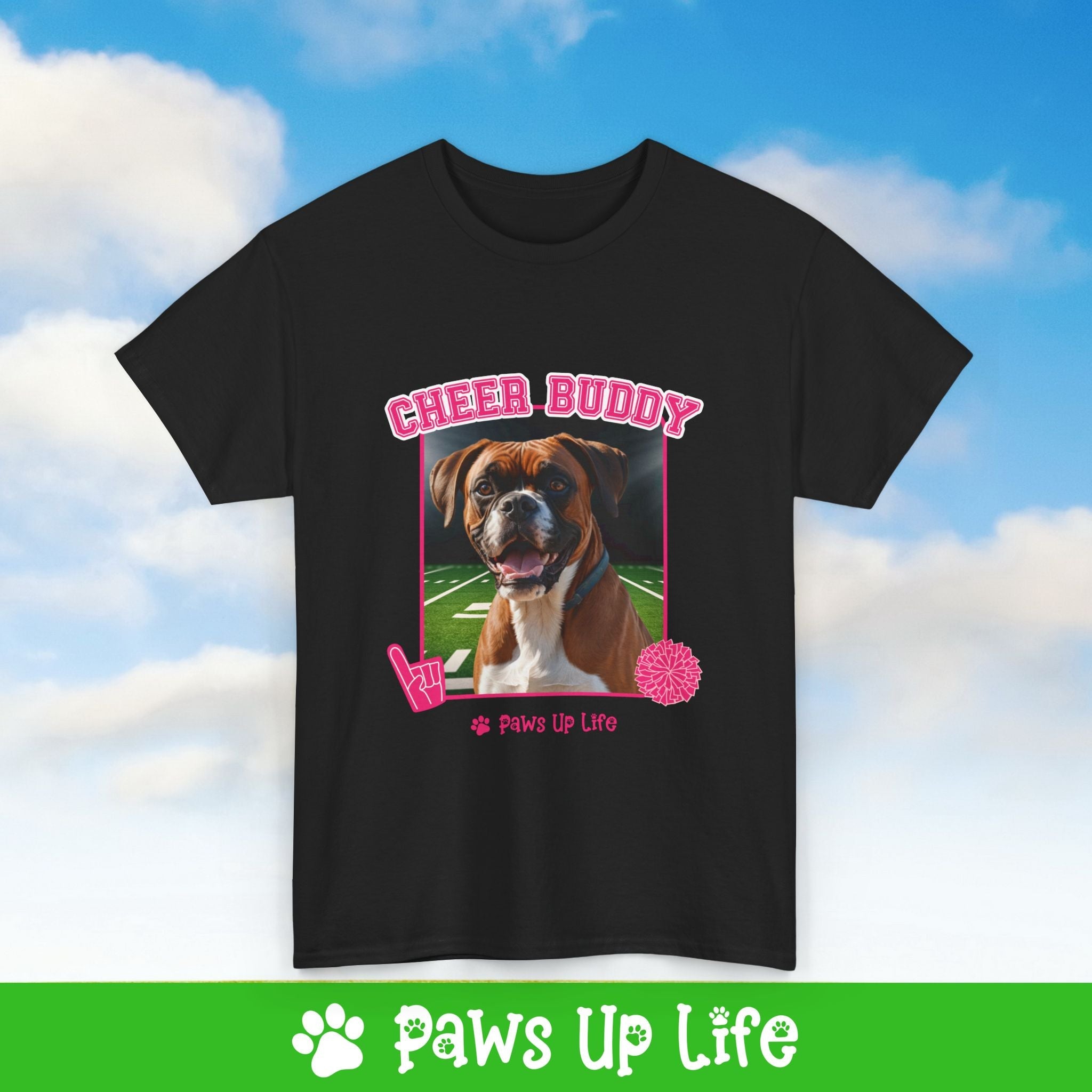 Boxer Football Cheer Buddy Cheerleading Dog Tee, Shirt, Unisex Pet Lover Gift, Dog Mom Dad Tshirt, Animal Rescue Advocate, Cute Puppy Graphic Top Classic Collar | Paws Up Life, LLC