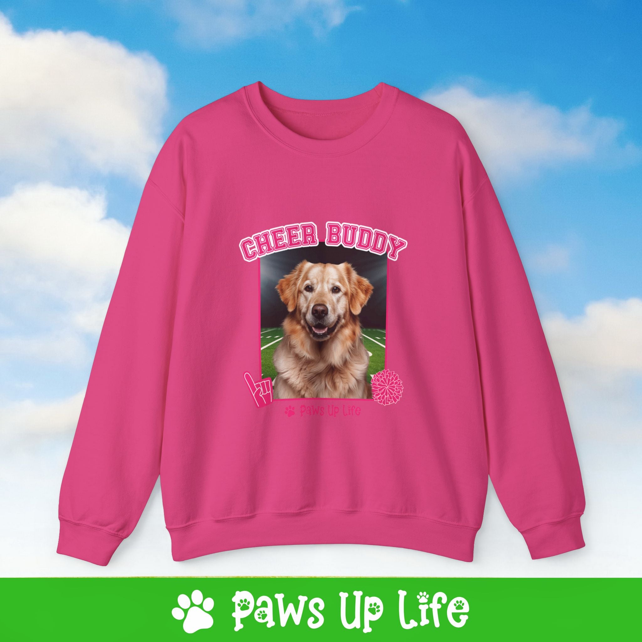 Golden Retriever Football Cheer Buddy Cheerleading Dog Crewneck Sweatshirt, Unisex Gift for Animal Lovers, Dog Mom Dad Sweatshirt, Cute Dog Lover Apparel, Fun Pet | Paws Up Life, LLC