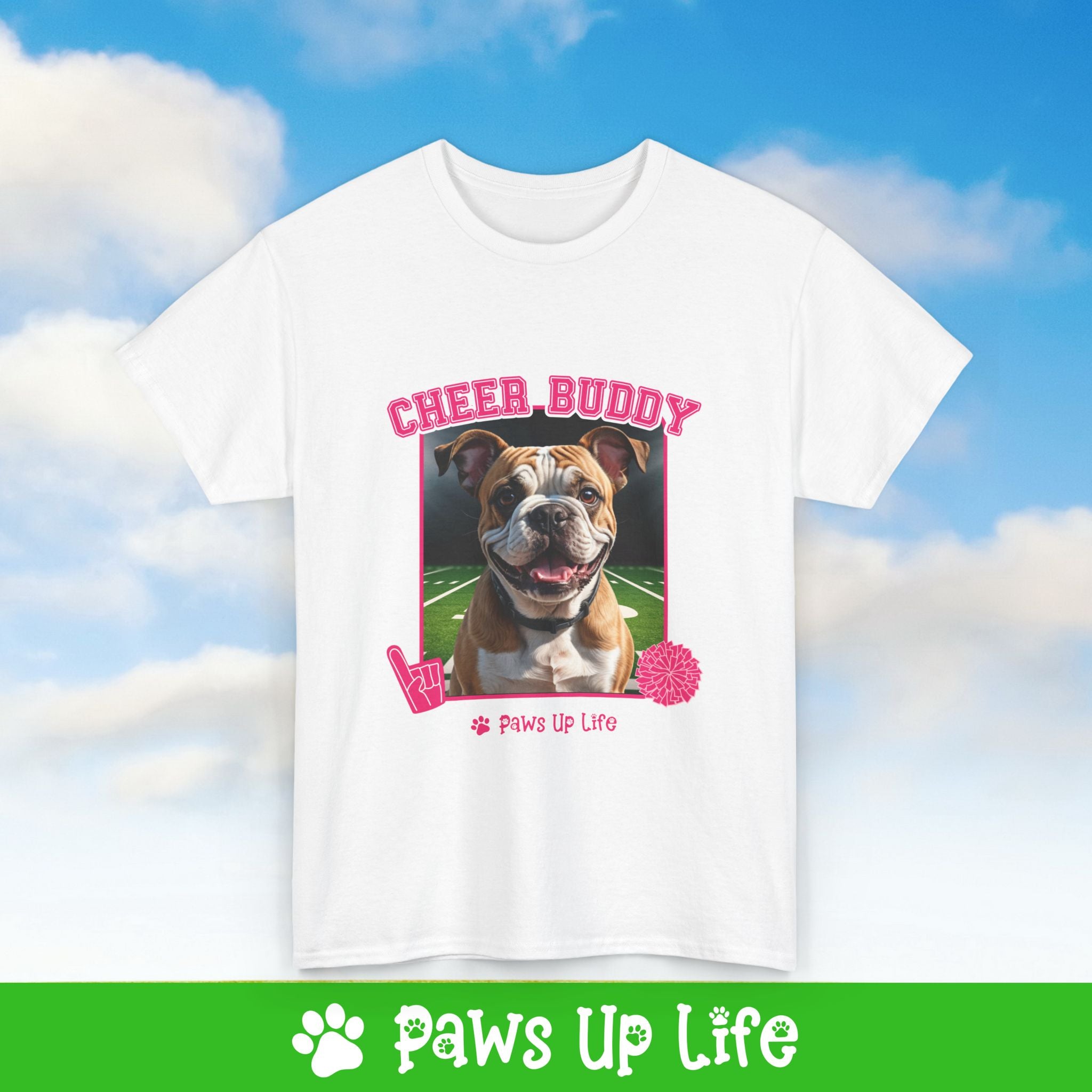 Bulldog Football Cheer Buddy Cheerleading Dog Tee, Shirt, Unisex Pet Lover Gift, Dog Mom Dad Tshirt, Animal Rescue Advocate, Cute Puppy Graphic Top Classic Collar | Paws Up Life, LLC