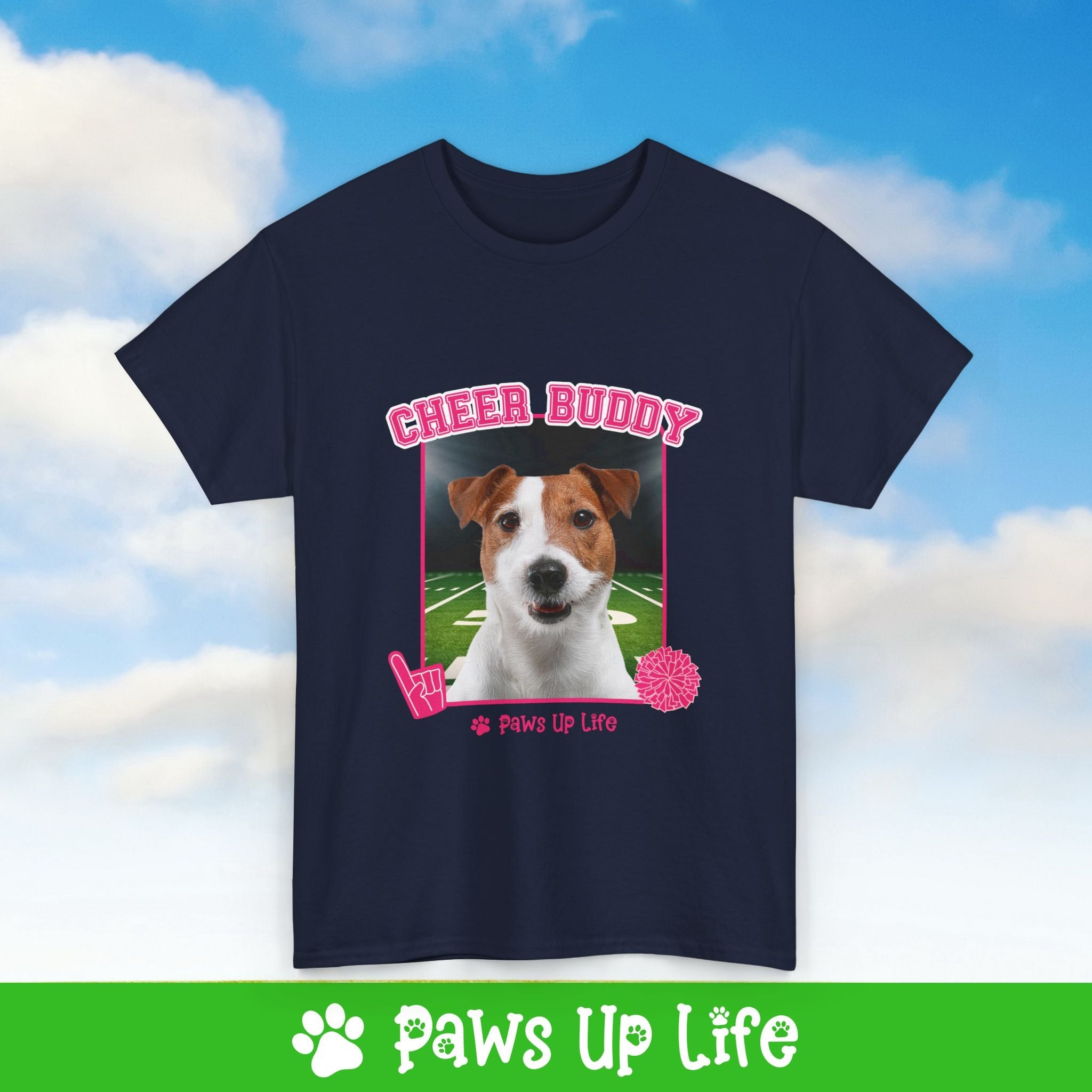 White Russell Terrier Football Cheer Buddy Cheerleading Dog Tee, Shirt, Unisex Pet Lover Gift, Dog Mom Dad Tshirt, Animal Rescue Advocate, Cute Puppy Graphic Top Classic Collar | Paws Up Life, LLC