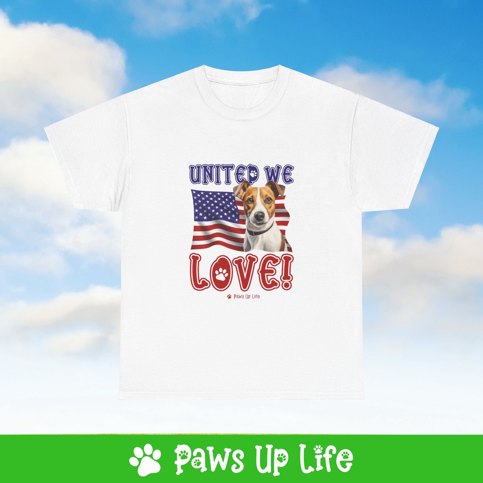 Jack Russell Dog United We Love Dog Tee, Shirt, Unisex Pet Lover Gift, Dog Mom Dad Tshirt, Animal Rescue Advocate, Cute Puppy Graphic Top Classic Collar | Paws Up Life, LLC