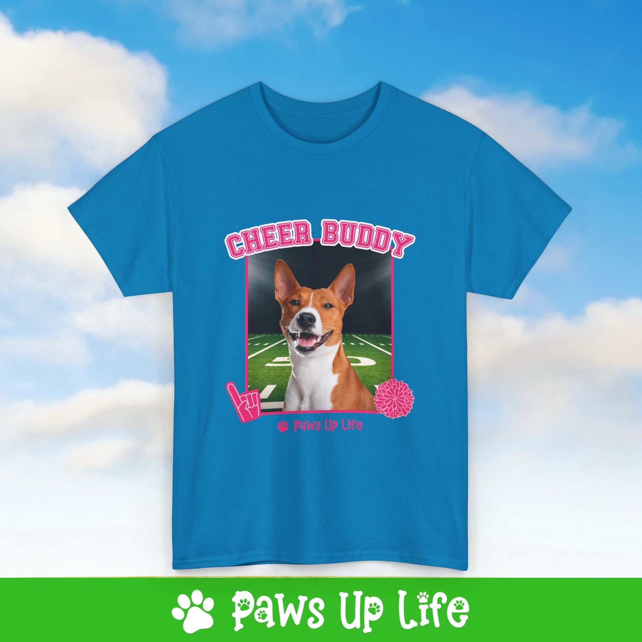 Basenji Cheer Buddy Cheerleading Dog Tee, Shirt, Unisex Pet Lover Gift, Dog Mom Dad Tshirt, Animal Rescue Advocate, Cute Puppy Graphic Top Classic Collar | Paws Up Life, LLC