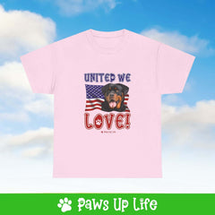 "United We Love" Rottweiler Lover T-Shirt – Perfect Patriotic Gift for Dog Lovers, Unisex Dog Mom & Dad Tee with a Fun Dog Design