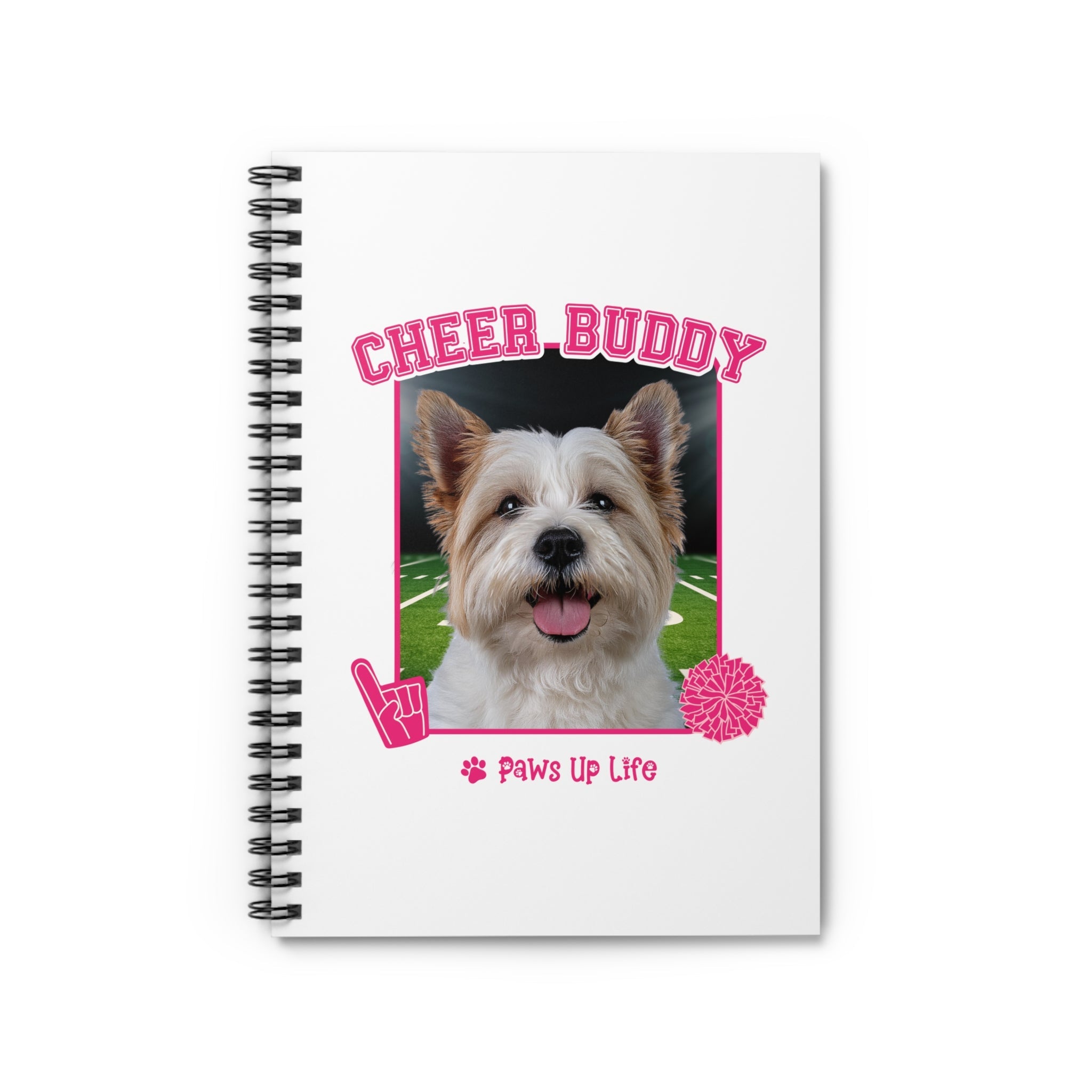 White Norfolk Terrier Football Cheer Buddy Cheerleading Dog Spiral Notebook for Office and Home - Ruled Line | Paws Up Life, LLC