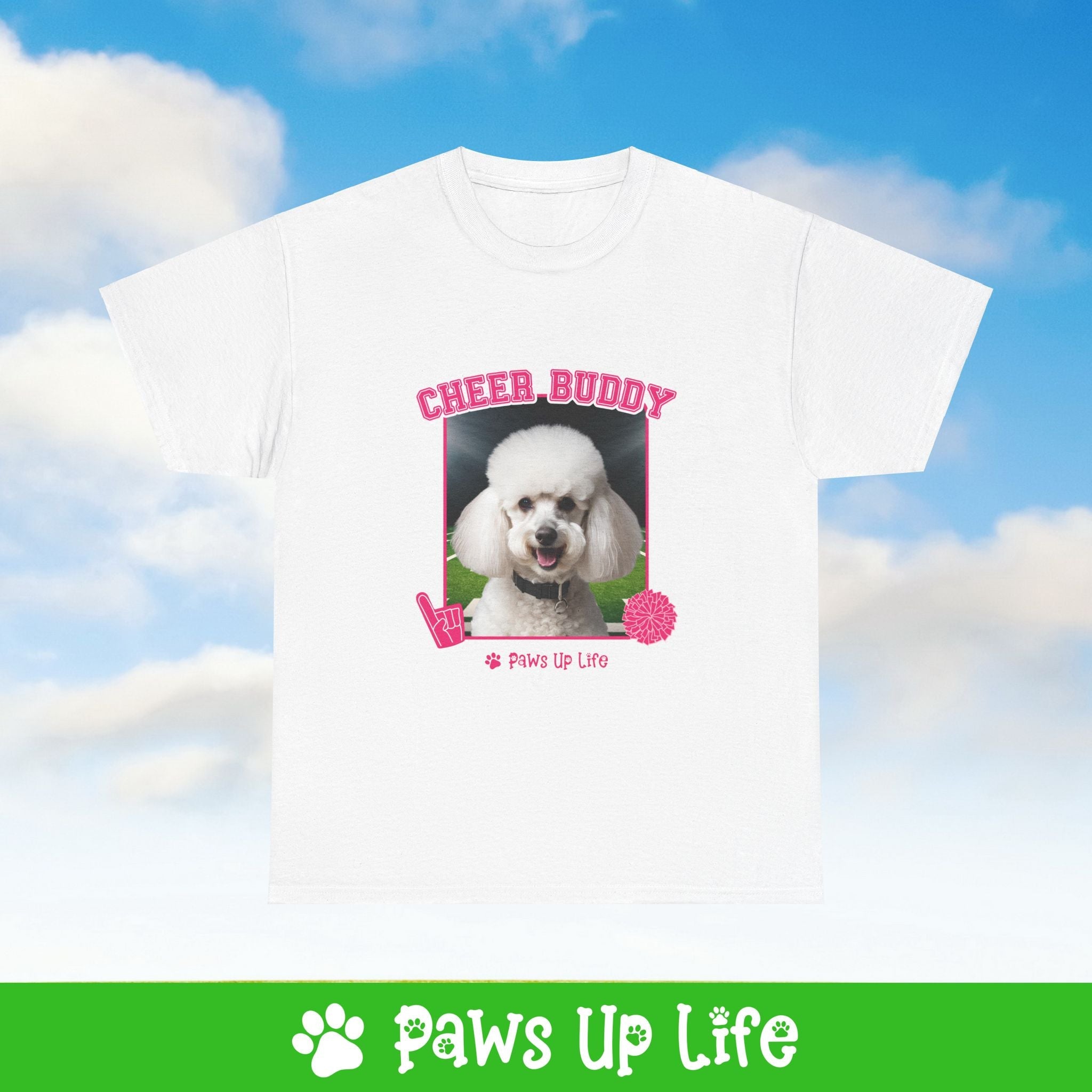 White Poodle Football Cheer Buddy Cheerleading Dog Tee, Shirt, Unisex Pet Lover Gift, Dog Mom Dad Tshirt, Animal Rescue Advocate, Cute Puppy Graphic Top Classic Collar | Paws Up Life, LLC