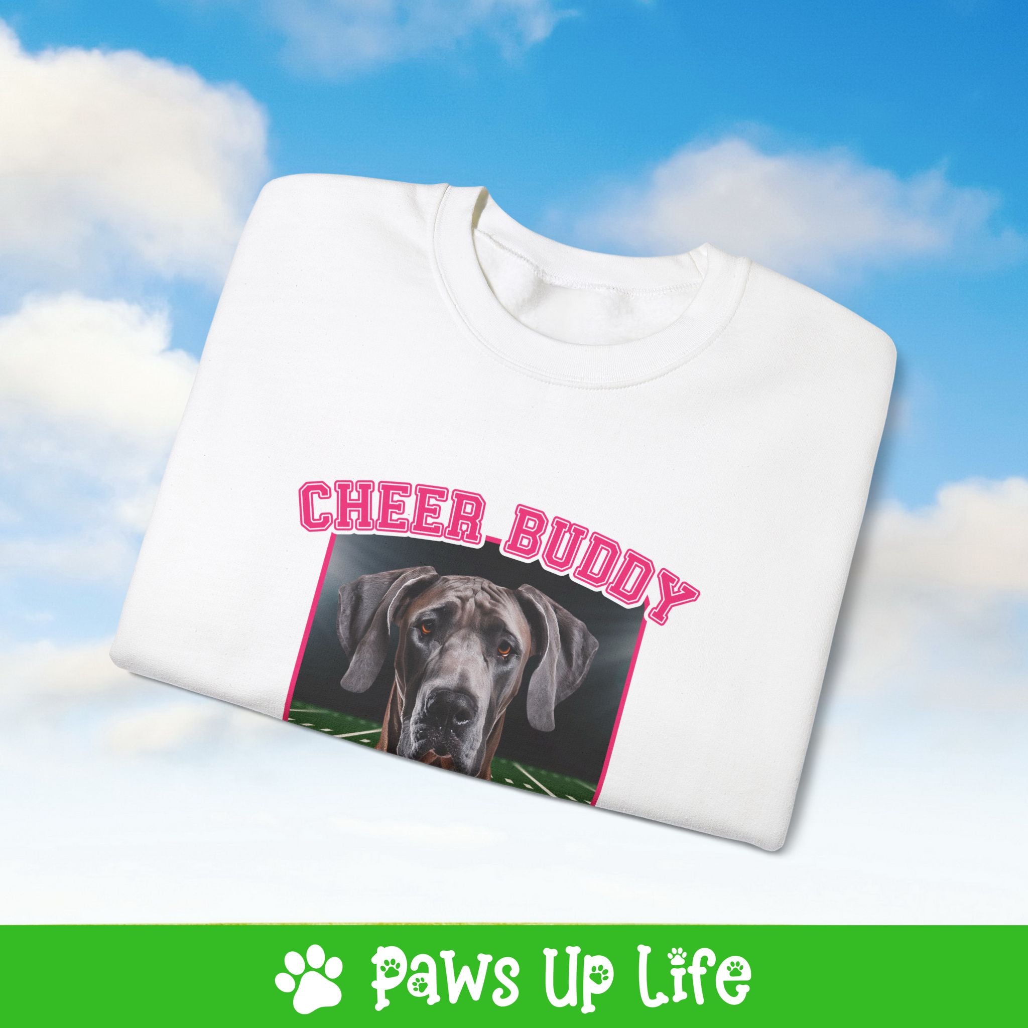 Great Dane Football Cheer Buddy Cheerleading Dog Crewneck Sweatshirt, Unisex Gift for Animal Lovers, Dog Mom Dad Sweatshirt, Cute Dog Lover Apparel, Fun Pet | Paws Up Life, LLC