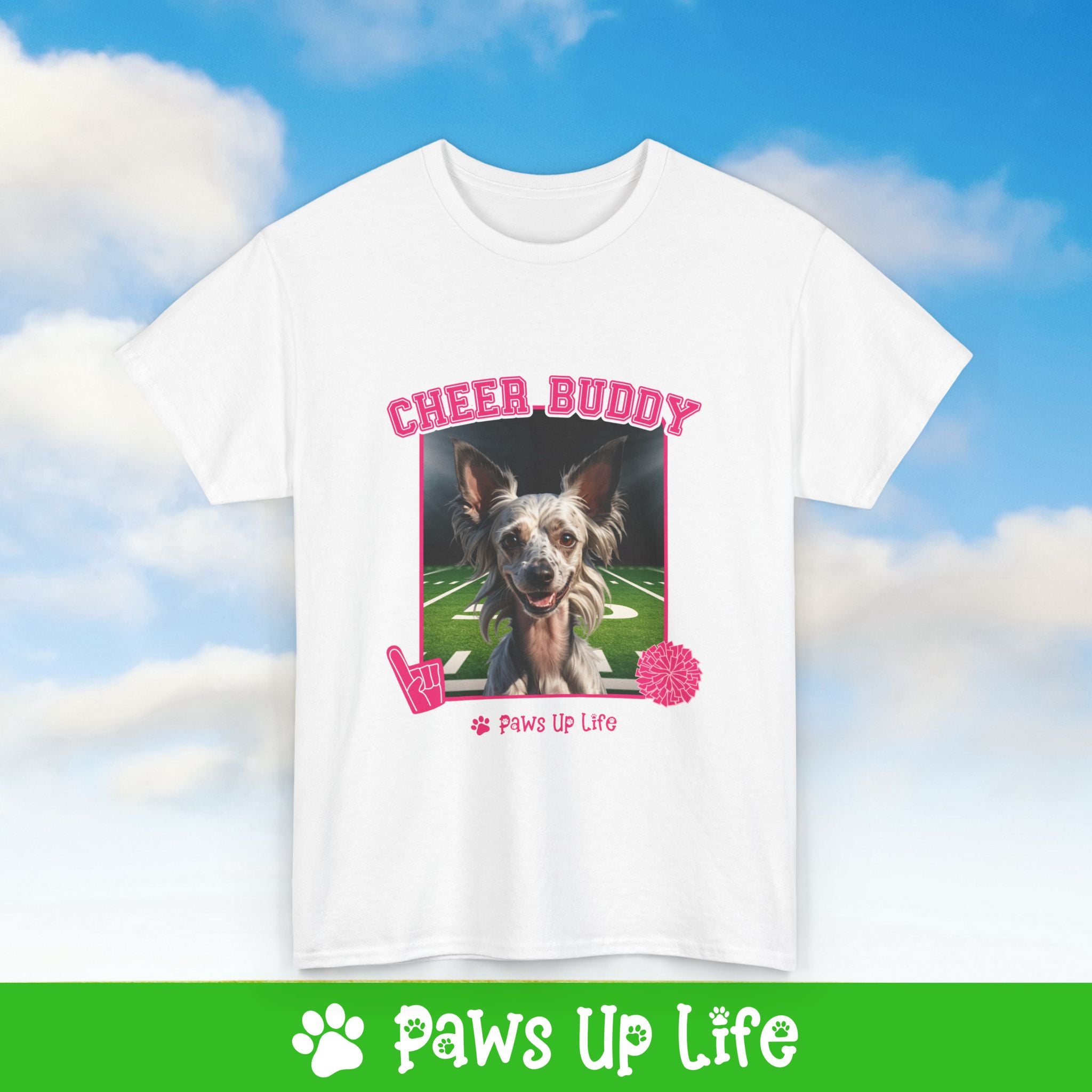 Chinese Crested Football Cheer Buddy Cheerleading Dog Tee, Shirt, Unisex Pet Lover Gift, Dog Mom Dad Tshirt, Animal Rescue Advocate, Cute Puppy Graphic Top Classic Collar | Paws Up Life, LLC