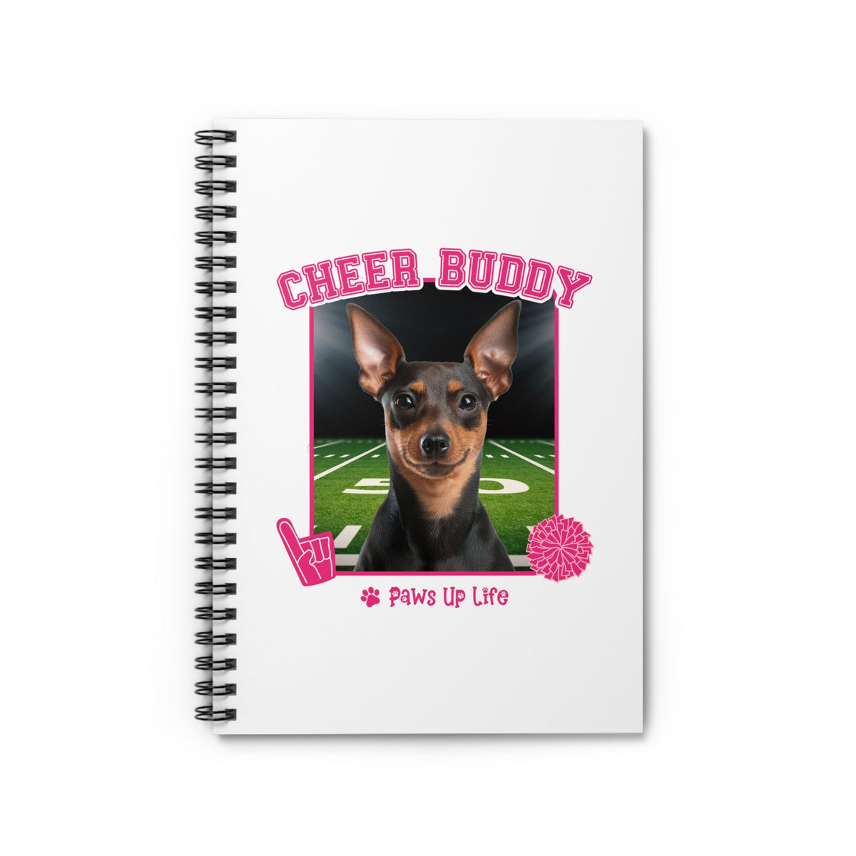 Miniature Pinscher Football Cheer Buddy Cheerleading Dog Spiral Notebook for Office and Home - Ruled Line | Paws Up Life, LLC