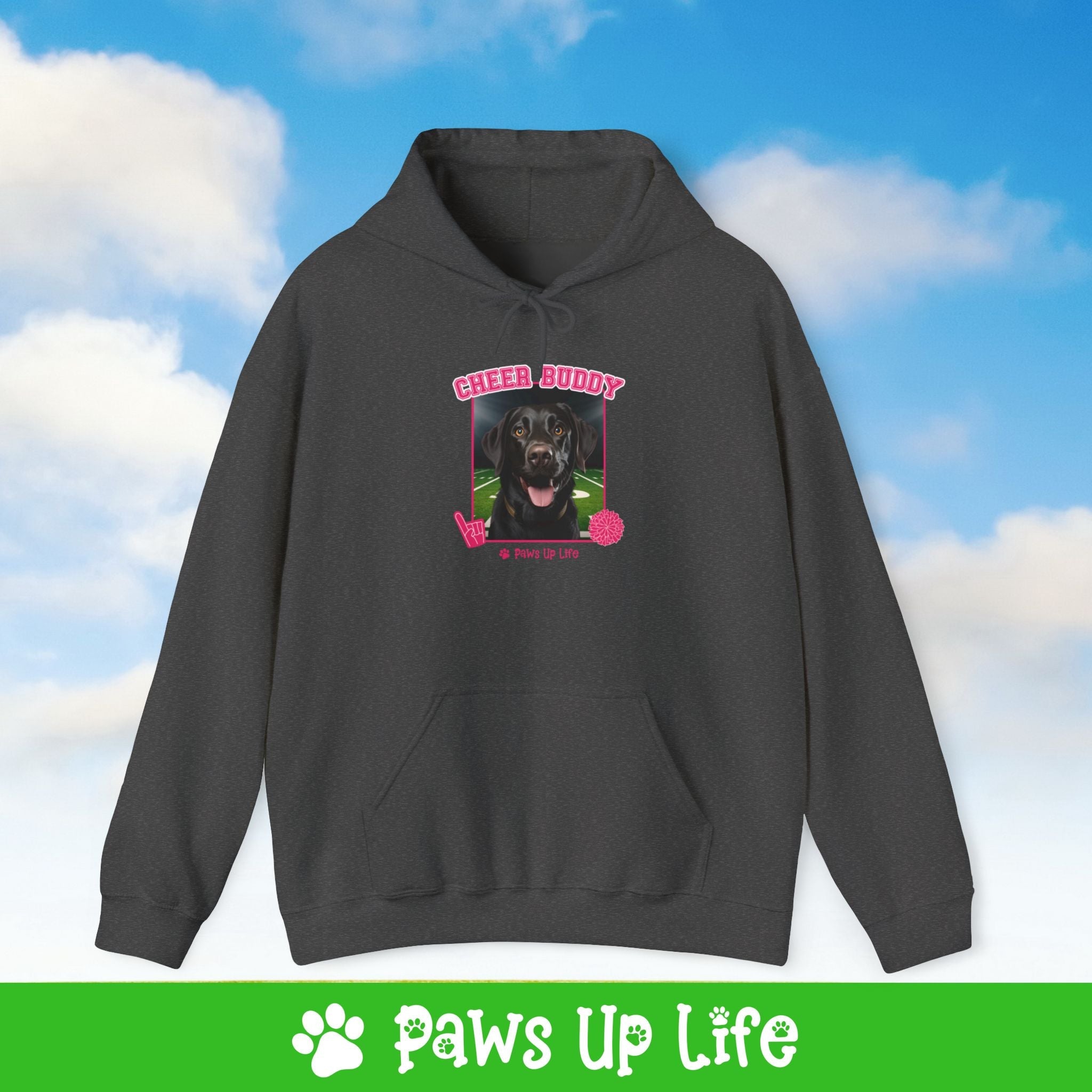 Labradore Retriever Black Lab Football Cheer Buddy Cheerleading Dog Unisex Hoodie Hooded Sweatshirt Classic Comfy Cotton | Paws Up Life, LLC