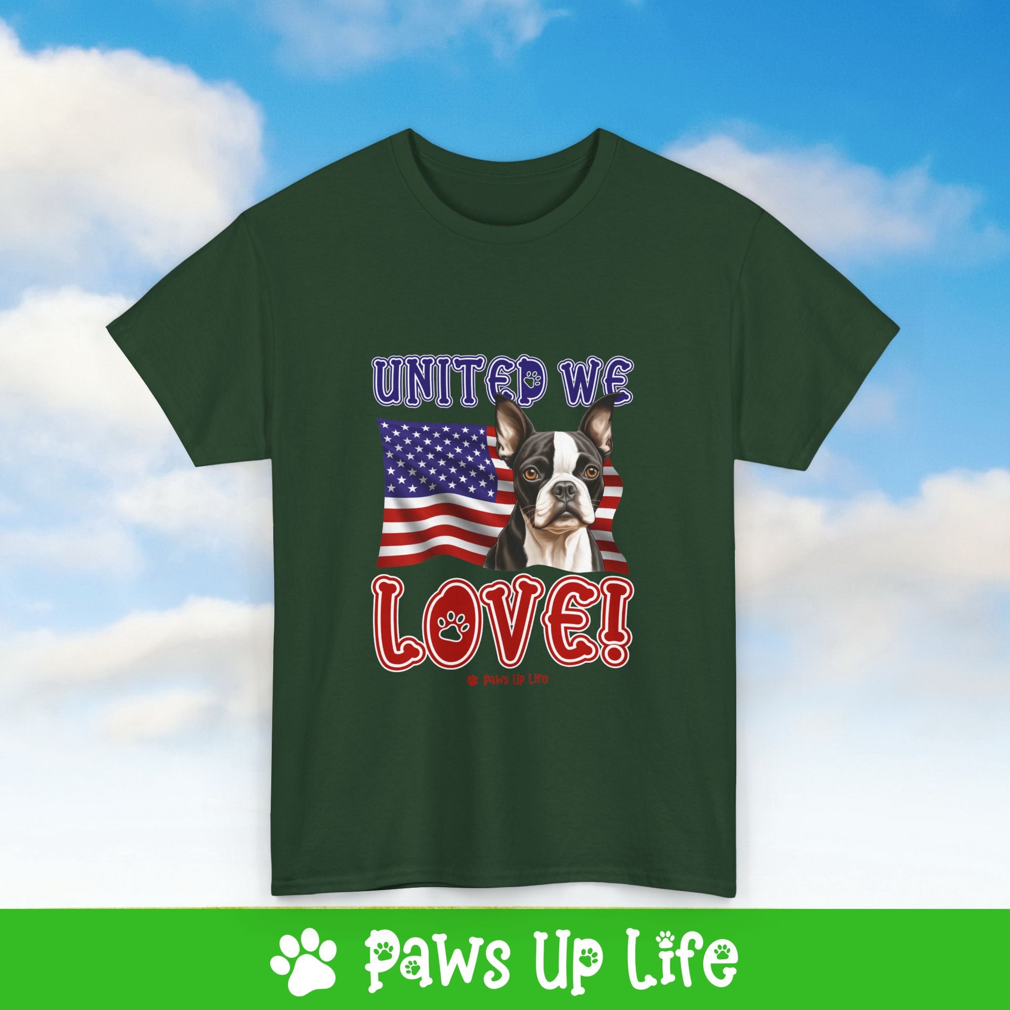 Boston Terrier Dog United We Love Dog Tee, Shirt, Unisex Pet Lover Gift, Dog Mom Dad Tshirt, Animal Rescue Advocate, Cute Puppy Graphic Top Classic Collar