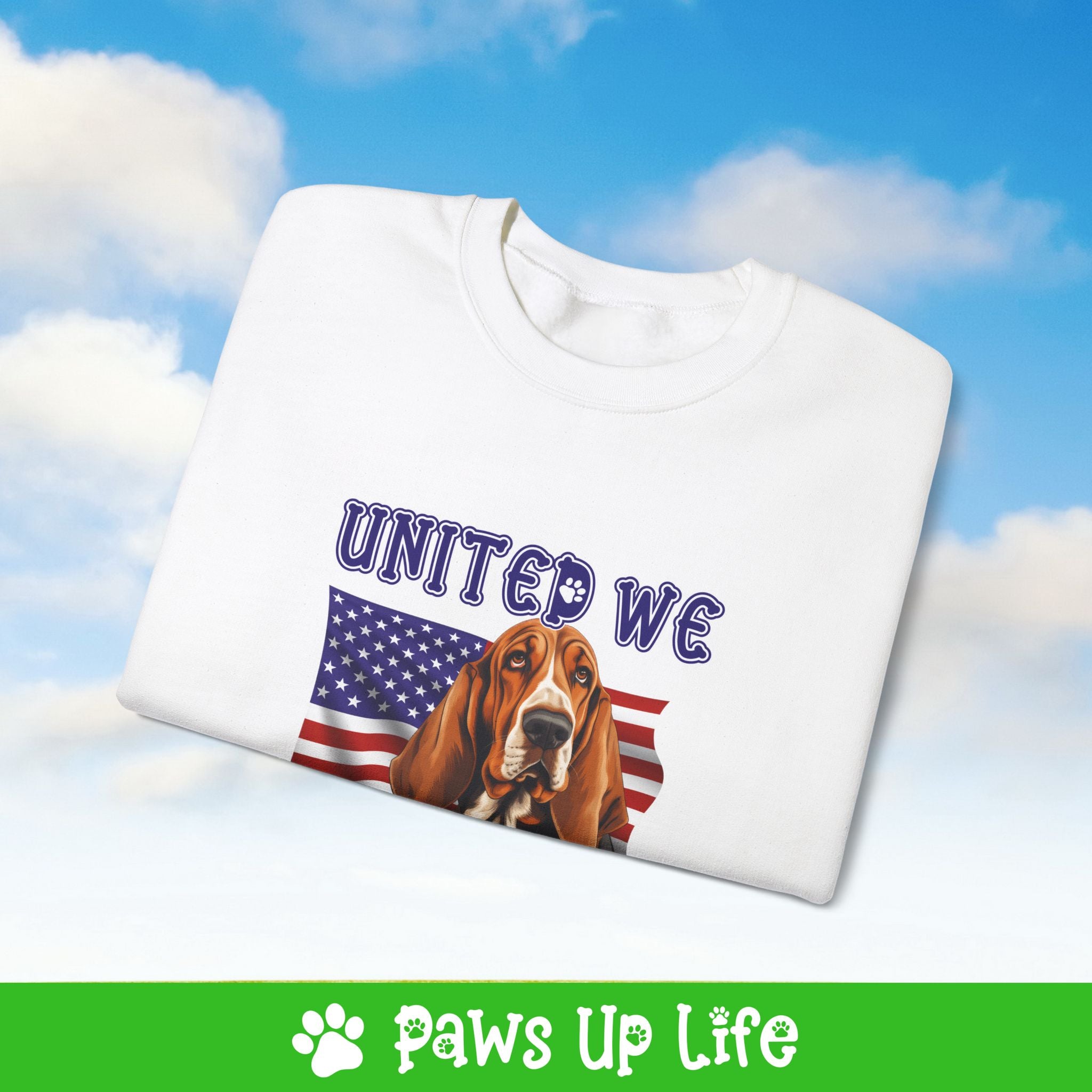 Basset Hound Dog United We Love Dog Crewneck Sweatshirt, Unisex Gift for Animal Lovers, Dog Mom Dad Sweatshirt, Cute Dog Lover Apparel, Fun Pet