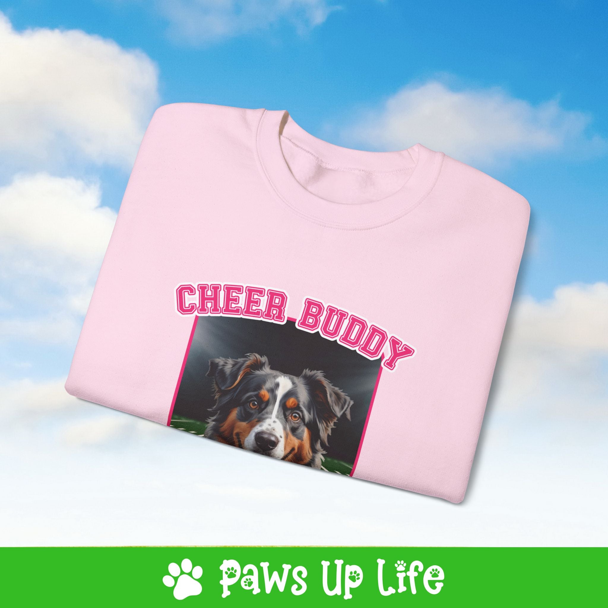 Australian Shepherd Cheer Buddy Cheerleading Dog Crewneck Sweatshirt, Unisex Gift for Animal Lovers, Dog Mom Dad Sweatshirt, Cute Dog Lover Apparel, Fun Pet | Paws Up Life, LLC