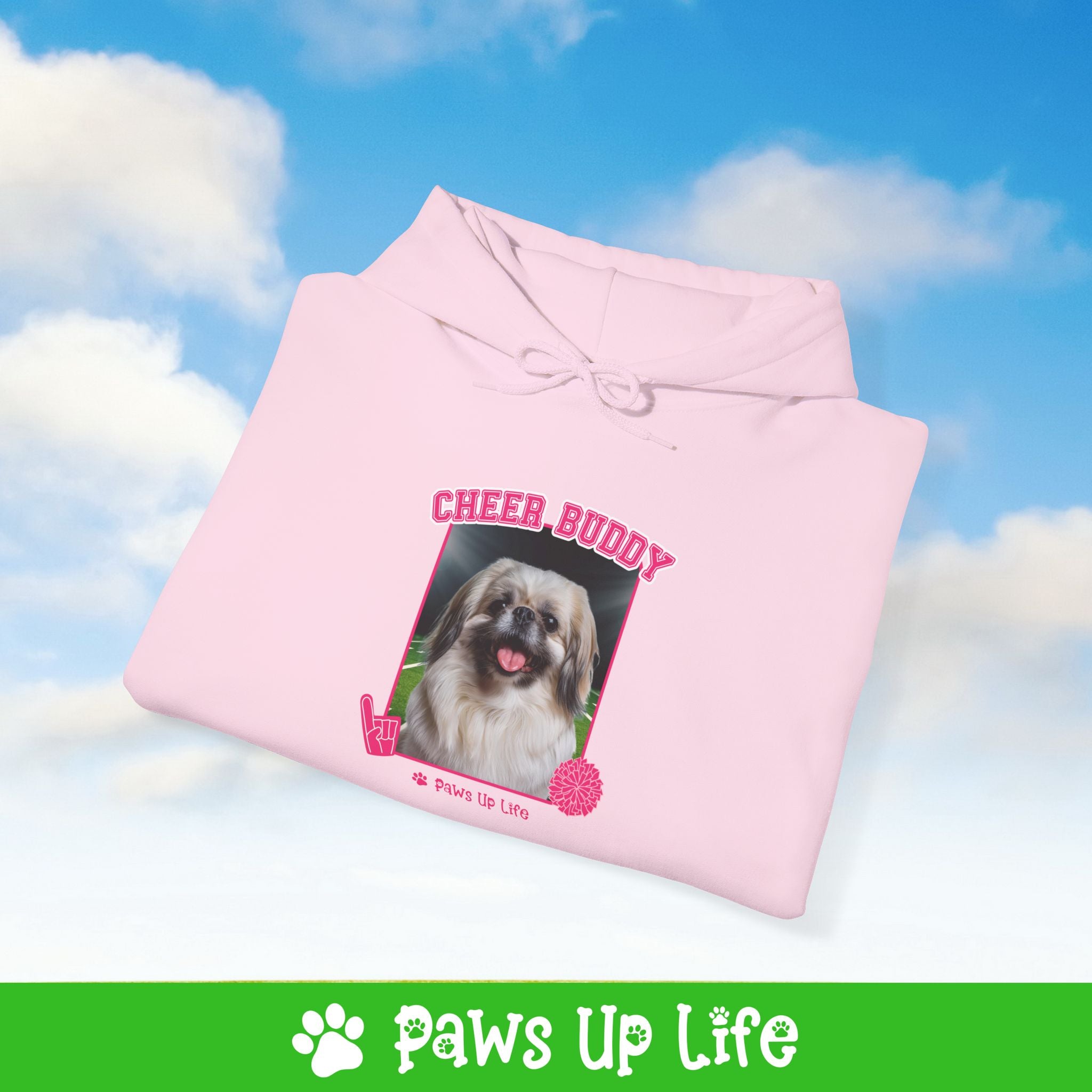 Pekinese Football Cheer Buddy Cheerleading Dog Unisex Hoodie Hooded Sweatshirt Classic Comfy Cotton | Paws Up Life, LLC