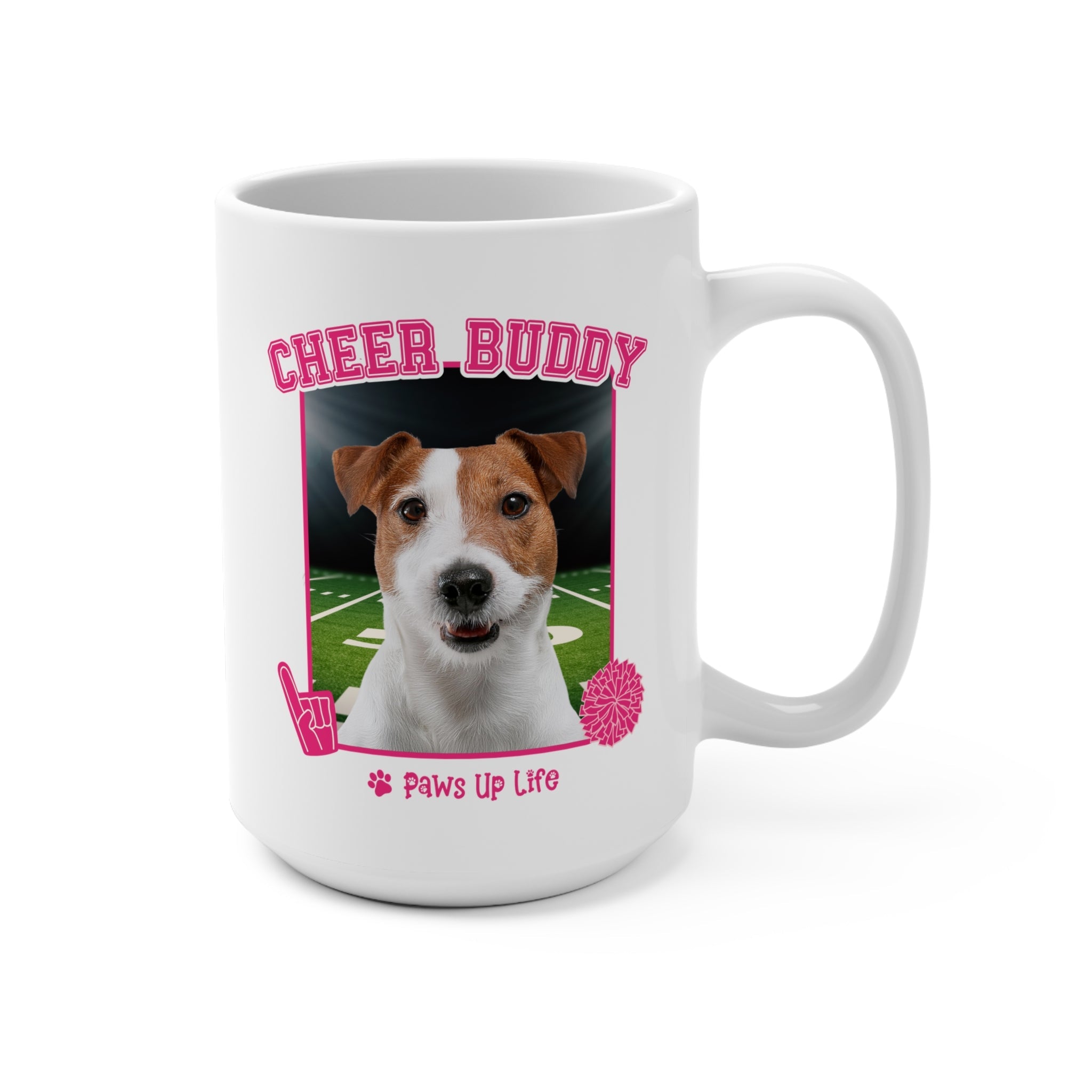 White Russell Terrier Football Cheer Buddy Cheerleading Dog 15oz Large Coffee Mug Ceramic Drinkware Tea Washable | Paws Up Life, LLC