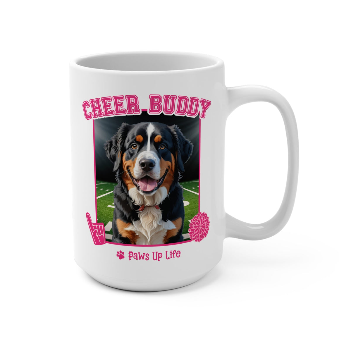 Bernese Mountain Dog Football Cheer Buddy Cheerleading Dog 15oz Large Coffee Mug Ceramic Drinkware Tea Washable | Paws Up Life, LLC