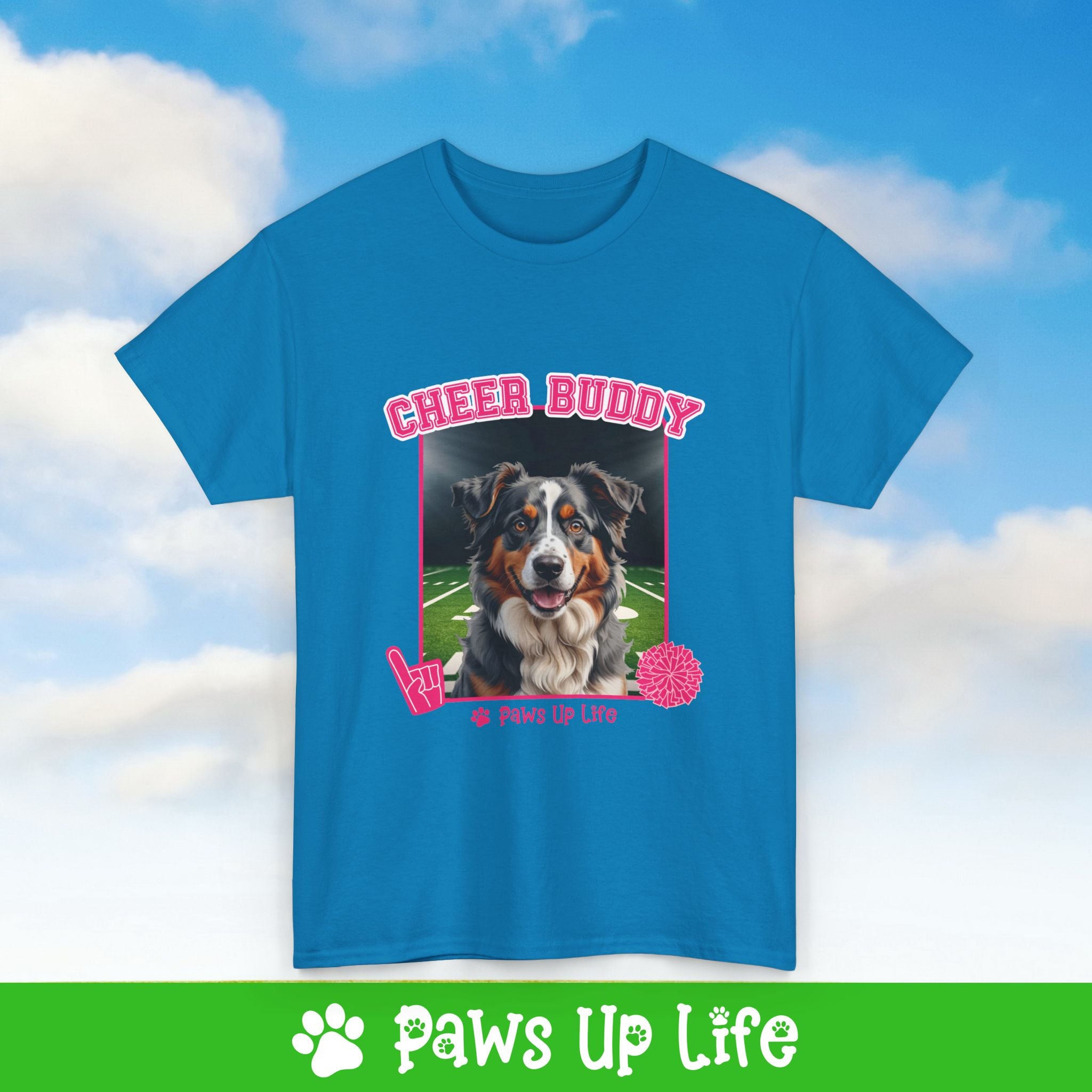 Australian Shepherd Cheer Buddy Cheerleading Dog Tee, Shirt, Unisex Pet Lover Gift, Dog Mom Dad Tshirt, Animal Rescue Advocate, Cute Puppy Graphic Top Classic Collar | Paws Up Life, LLC