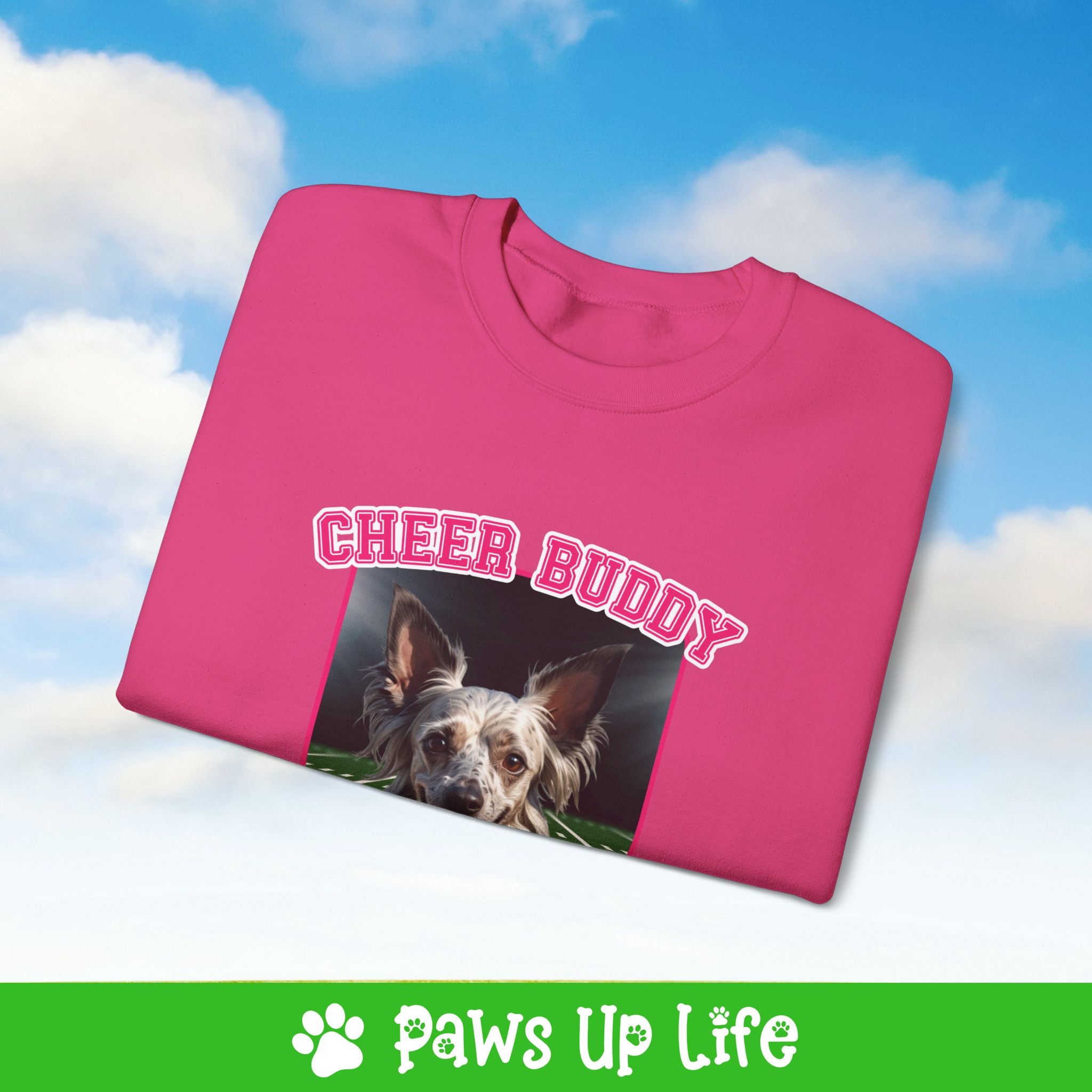 Chinese Crested Football Cheer Buddy Cheerleading Dog Crewneck Sweatshirt, Unisex Gift for Animal Lovers, Dog Mom Dad Sweatshirt, Cute Dog Lover Apparel, Fun Pet | Paws Up Life, LLC