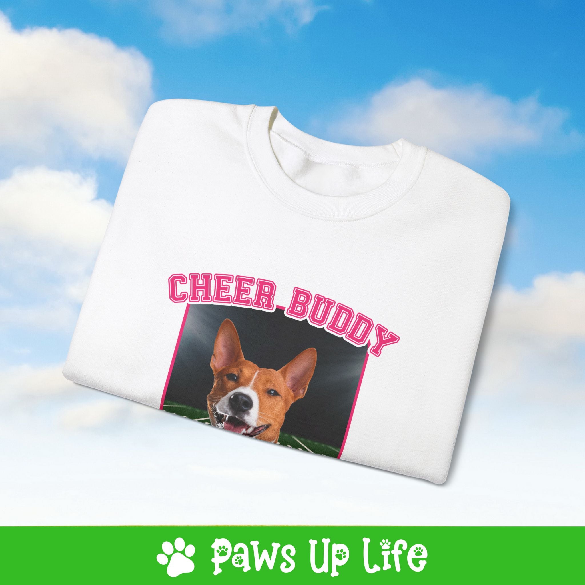 Basenji Cheer Buddy Cheerleading Dog Crewneck Sweatshirt, Unisex Gift for Animal Lovers, Dog Mom Dad Sweatshirt, Cute Dog Lover Apparel, Fun Pet