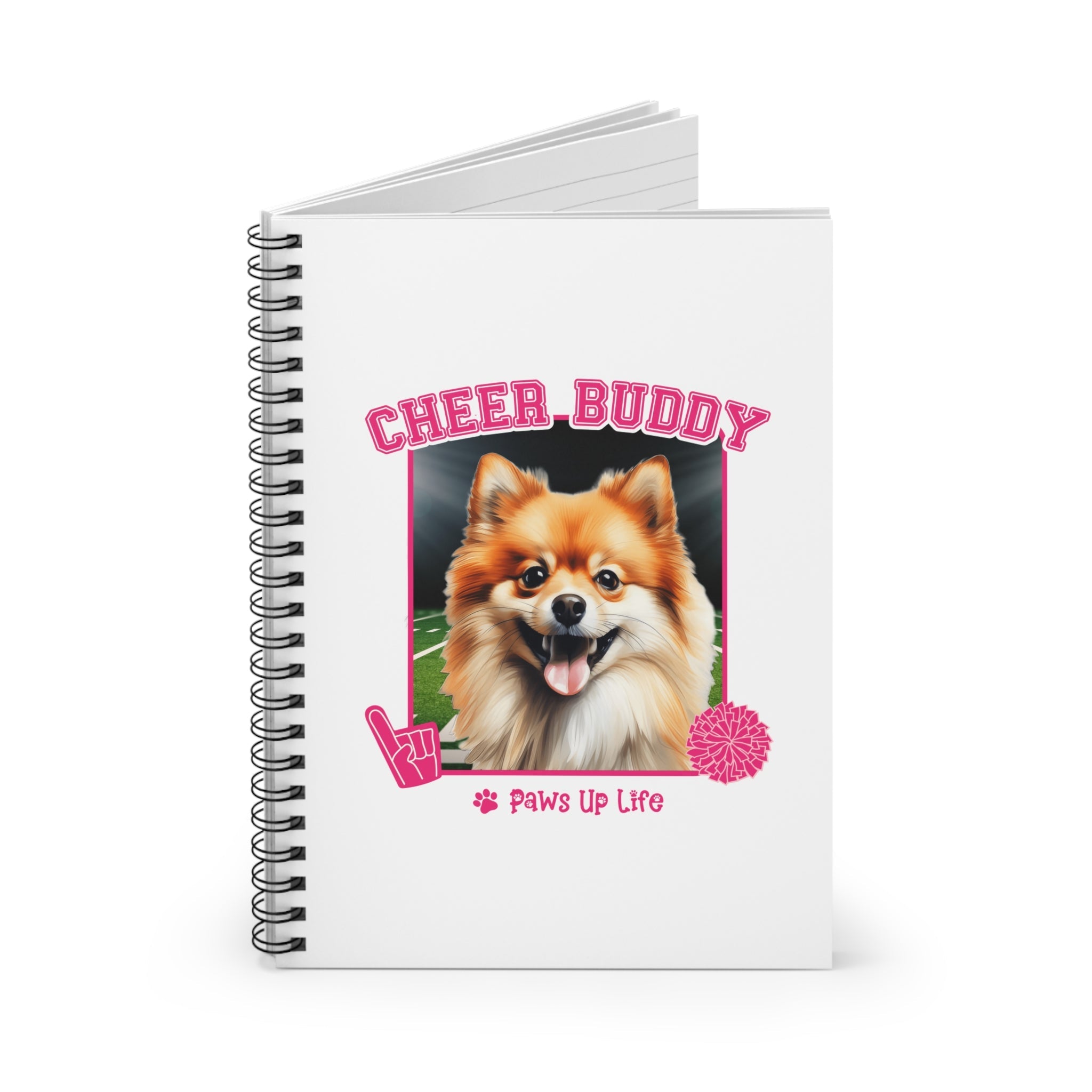 Pomeranian Football Cheer Buddy Cheerleading Dog Spiral Notebook for Office and Home - Ruled Line | Paws Up Life, LLC