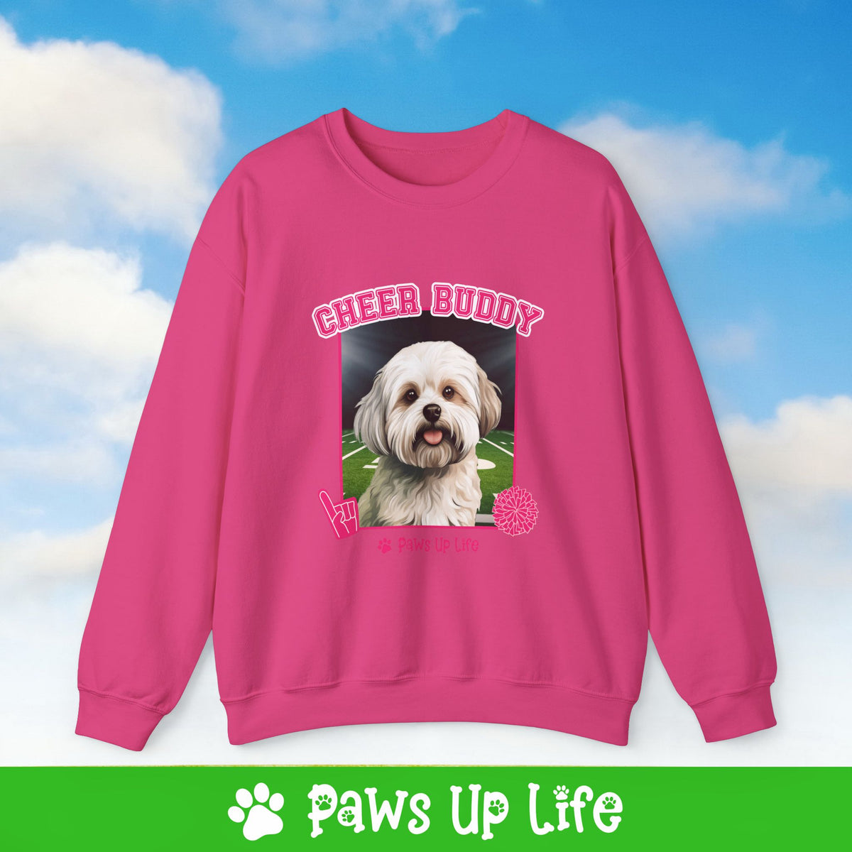 Maltese Football Cheer Buddy Cheerleading Dog Crewneck Sweatshirt, Unisex Gift for Animal Lovers, Dog Mom Dad Sweatshirt, Cute Dog Lover Apparel, Fun Pet | Paws Up Life, LLC