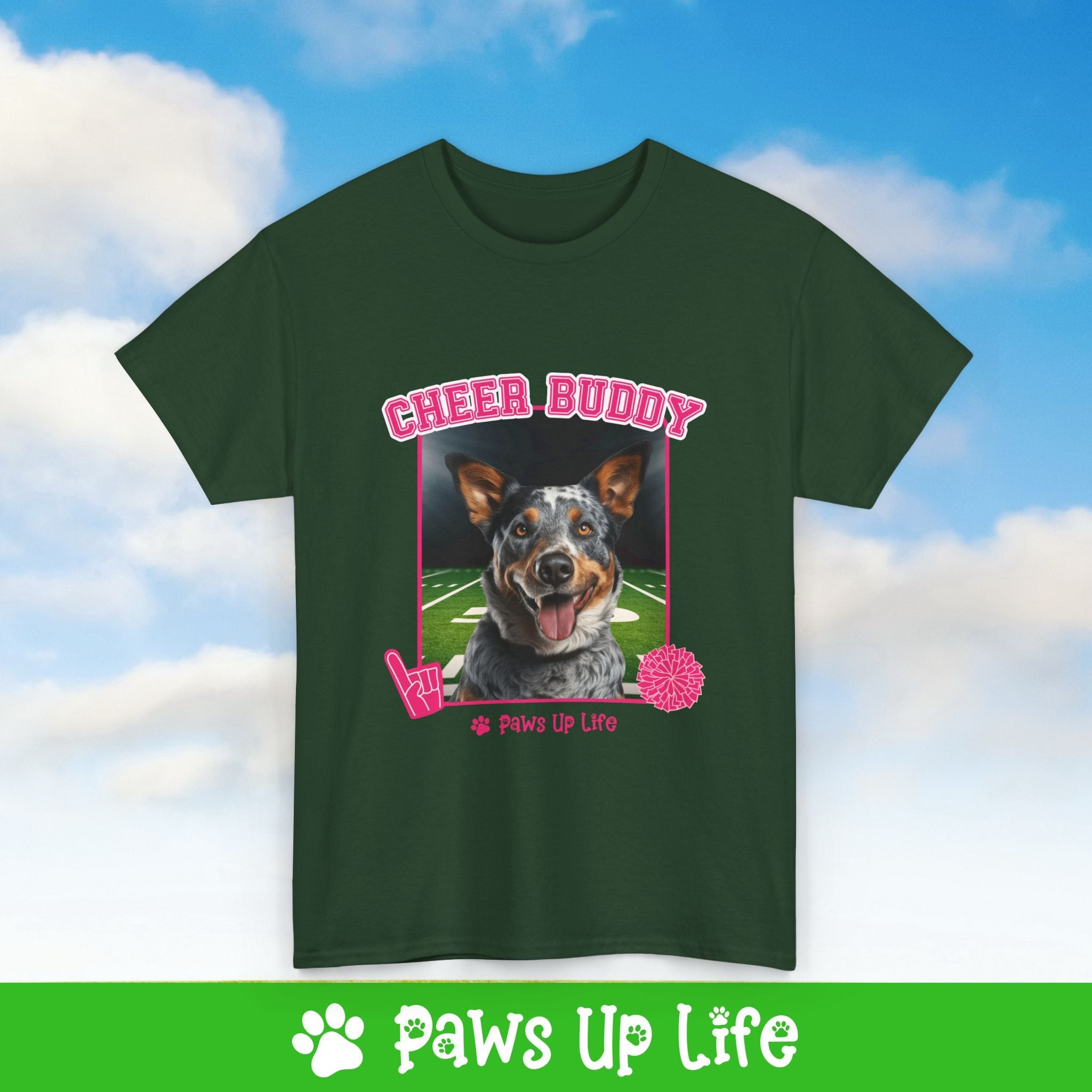 Australian Cattle Dog Cheer Buddy Cheerleading Dog Tee, Shirt, Unisex Pet Lover Gift, Dog Mom Dad Tshirt, Animal Rescue Advocate, Cute Puppy Graphic Top Classic Collar