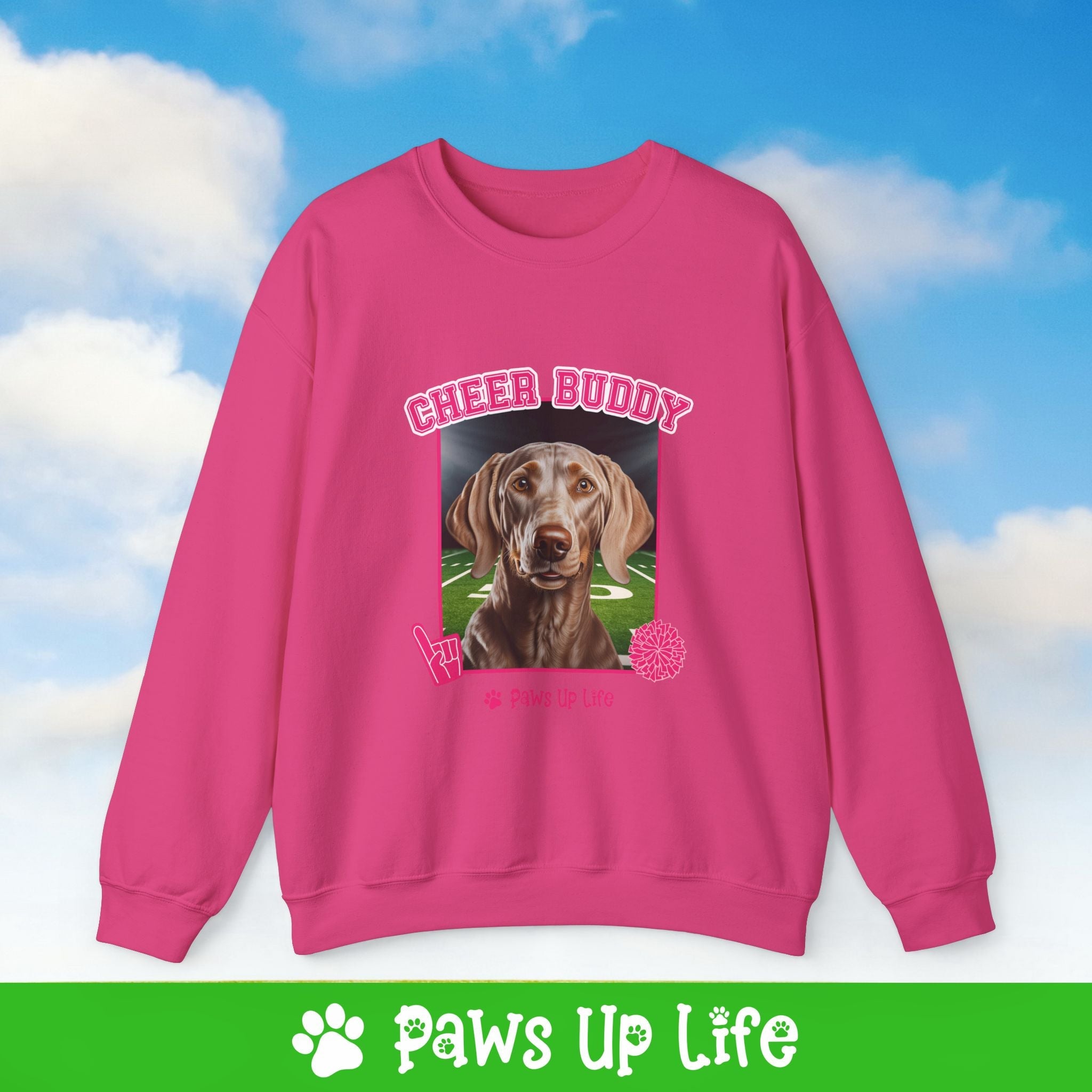 Weimaraner Football Cheer Buddy Cheerleading Dog Crewneck Sweatshirt, Unisex Gift for Animal Lovers, Dog Mom Dad Sweatshirt, Cute Dog Lover Apparel, Fun Pet | Paws Up Life, LLC