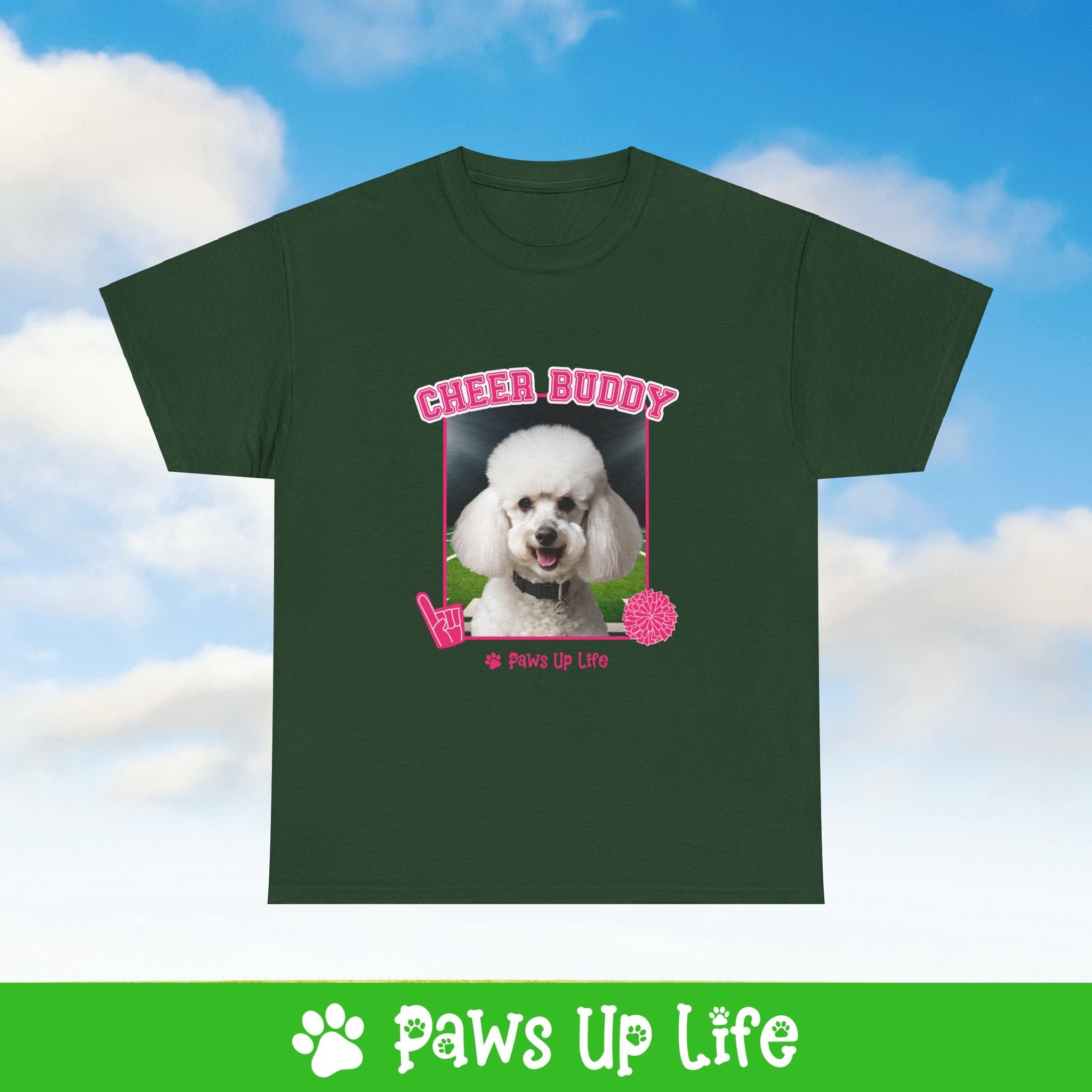 White Poodle Football Cheer Buddy Cheerleading Dog Tee, Shirt, Unisex Pet Lover Gift, Dog Mom Dad Tshirt, Animal Rescue Advocate, Cute Puppy Graphic Top Classic Collar | Paws Up Life, LLC