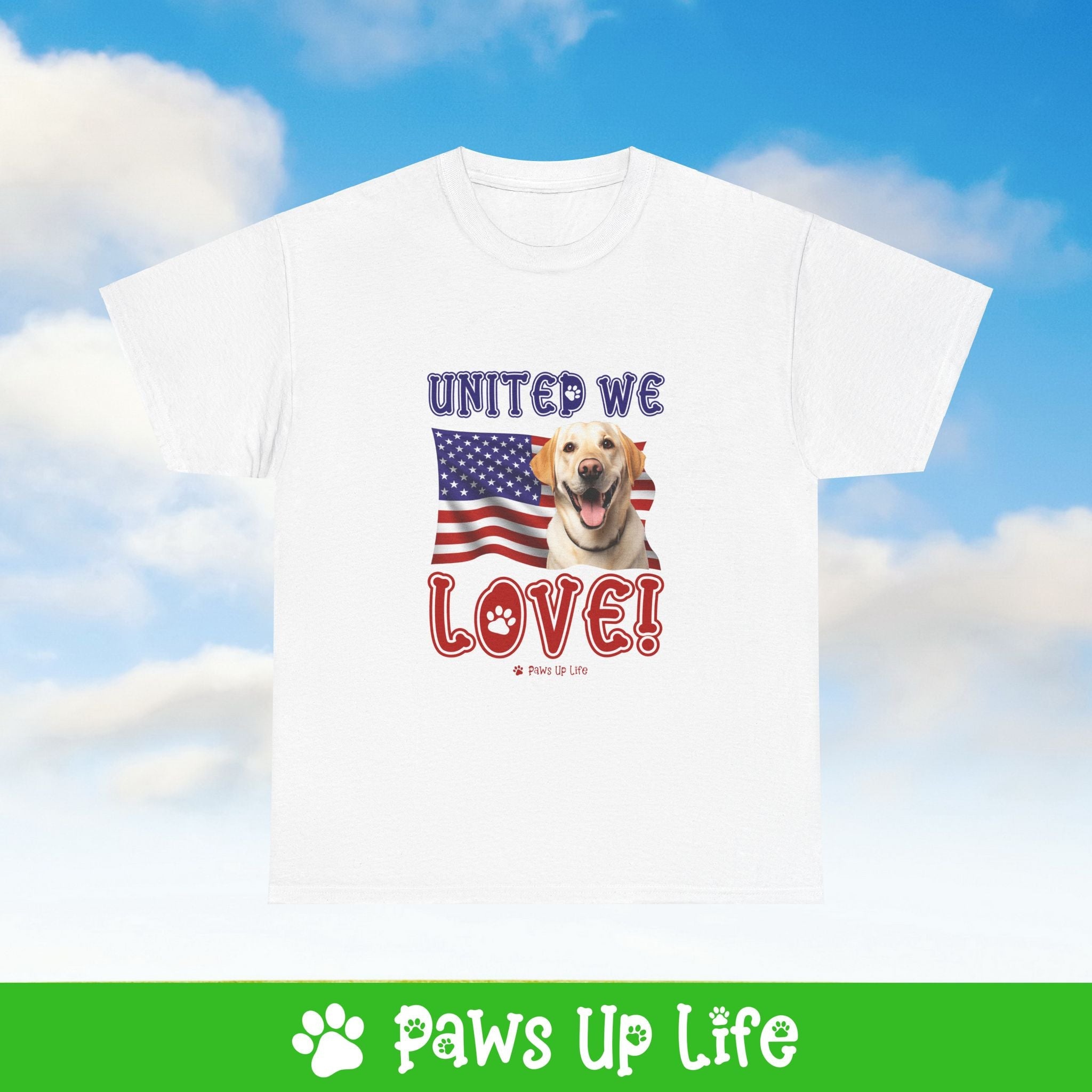 Yellow Lab Labrador Retriever Dog United We Love Dog Tee, Shirt, Unisex Pet Lover Gift, Dog Mom Dad Tshirt, Animal Rescue Advocate, Cute Puppy Graphic Top Classic Collar | Paws Up Life, LLC