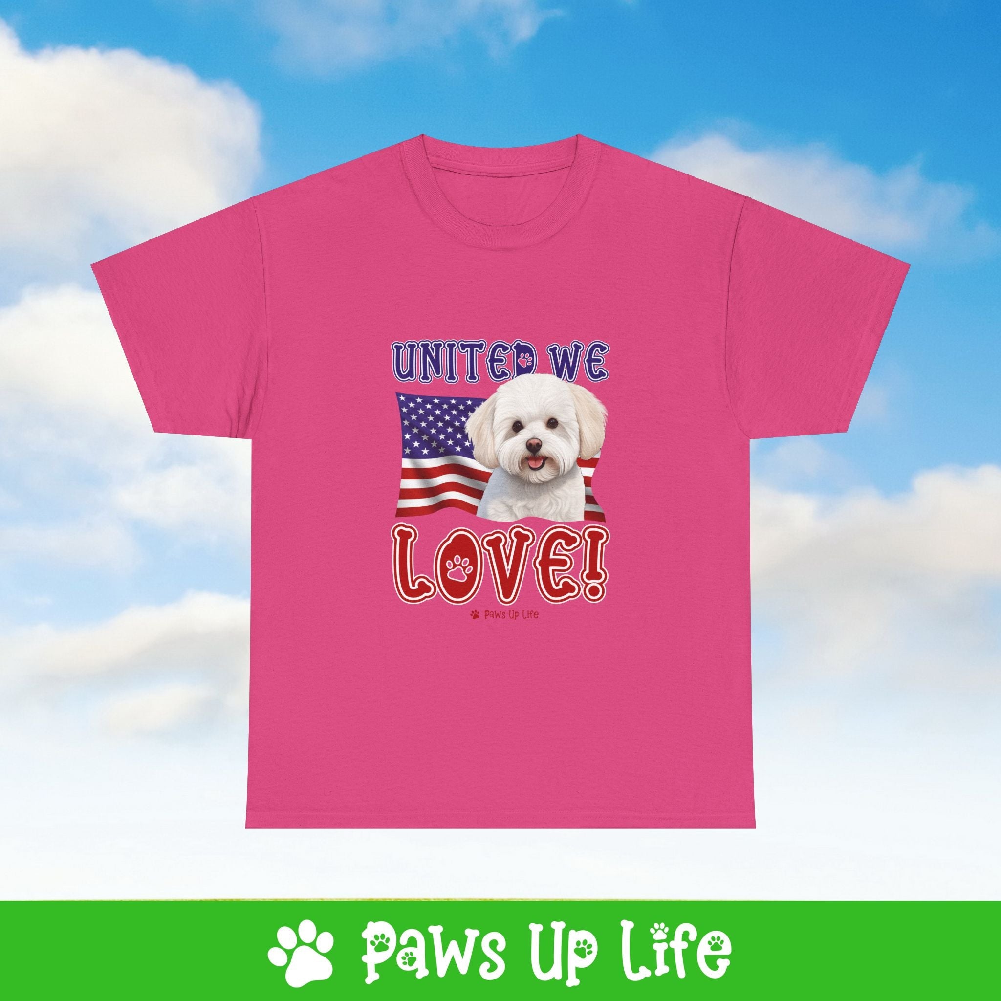 Bichon Frise Dog United We Love Dog Tee, Shirt, Unisex Pet Lover Gift, Dog Mom Dad Tshirt, Animal Rescue Advocate, Cute Puppy Graphic Top Classic Collar | Paws Up Life, LLC