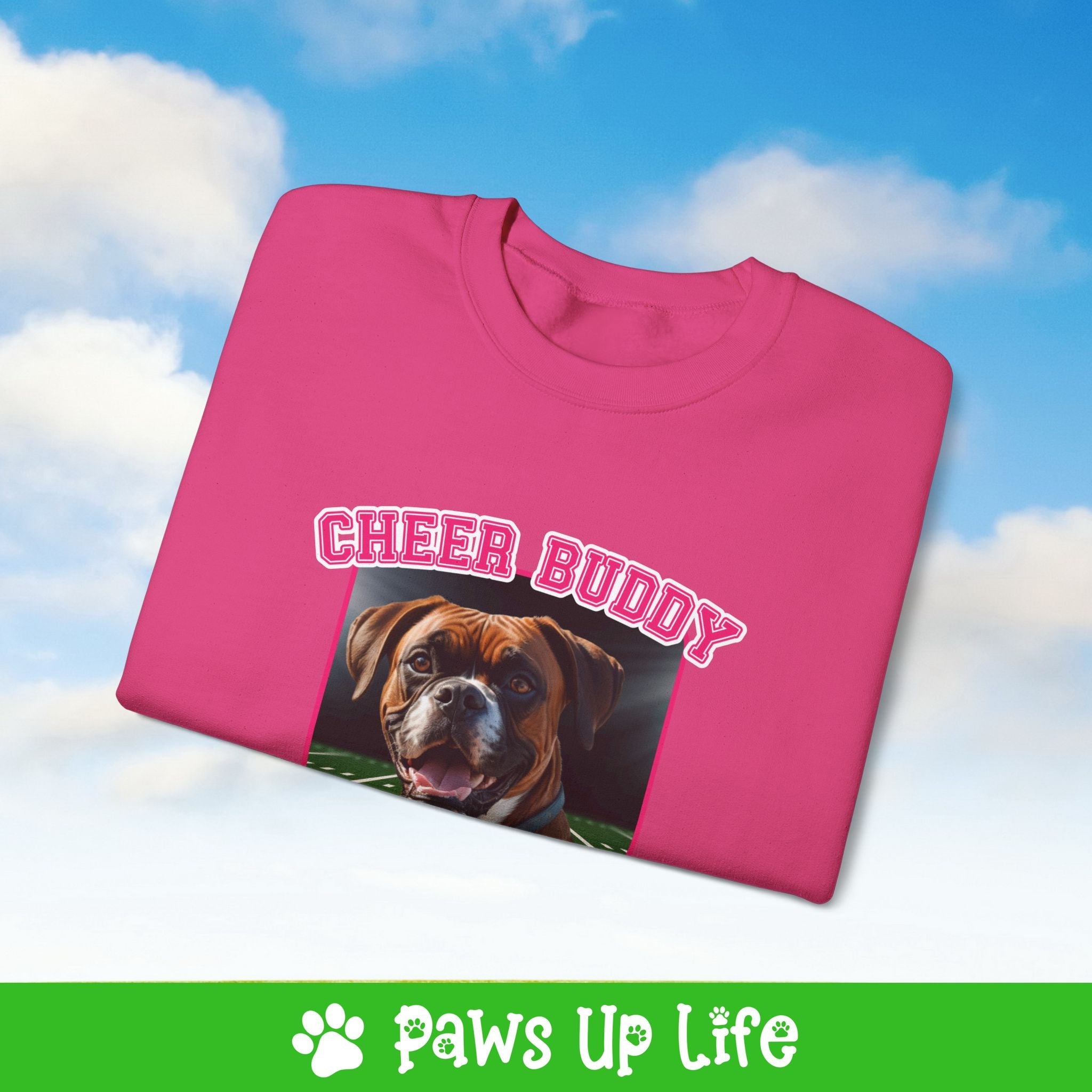 Boxer Football Cheer Buddy Cheerleading Dog Crewneck Sweatshirt, Unisex Gift for Animal Lovers, Dog Mom Dad Sweatshirt, Cute Dog Lover Apparel, Fun Pet | Paws Up Life, LLC