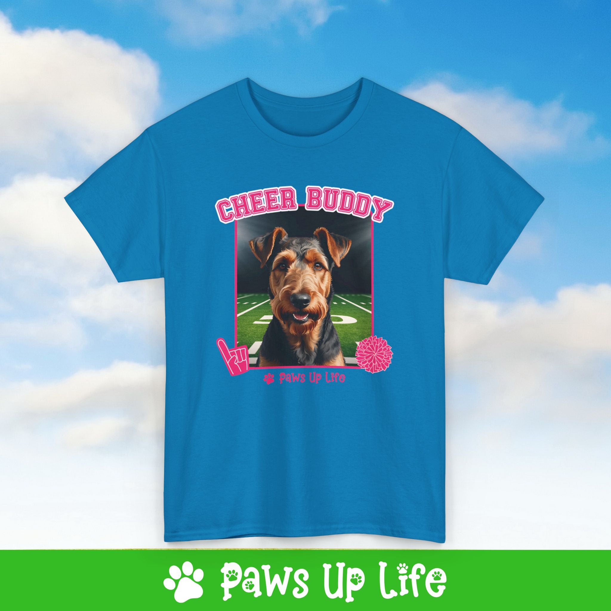 Airedale Terrier Cheer Buddy Dog Cheerleader Tee, Shirt, Unisex Pet Lover Gift, Dog Mom Dad Tshirt, Animal Rescue Advocate, Cute Puppy Graphic Top Classic Collar | Paws Up Life, LLC