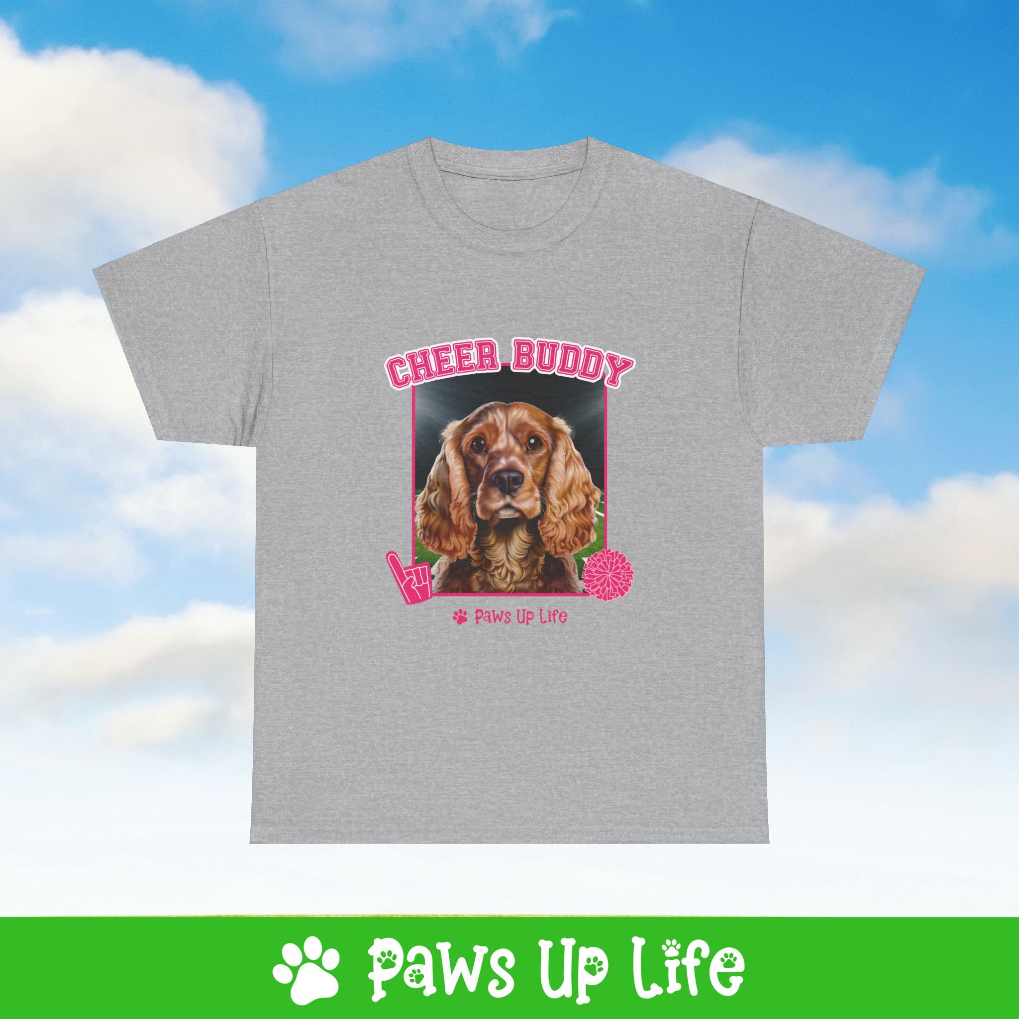 English Cocker Spaniel Football Cheer Buddy Cheerleading Dog Tee, Shirt, Unisex Pet Lover Gift, Dog Mom Dad Tshirt, Animal Rescue Advocate, Cute Puppy Graphic Top Classic Collar | Paws Up Life, LLC