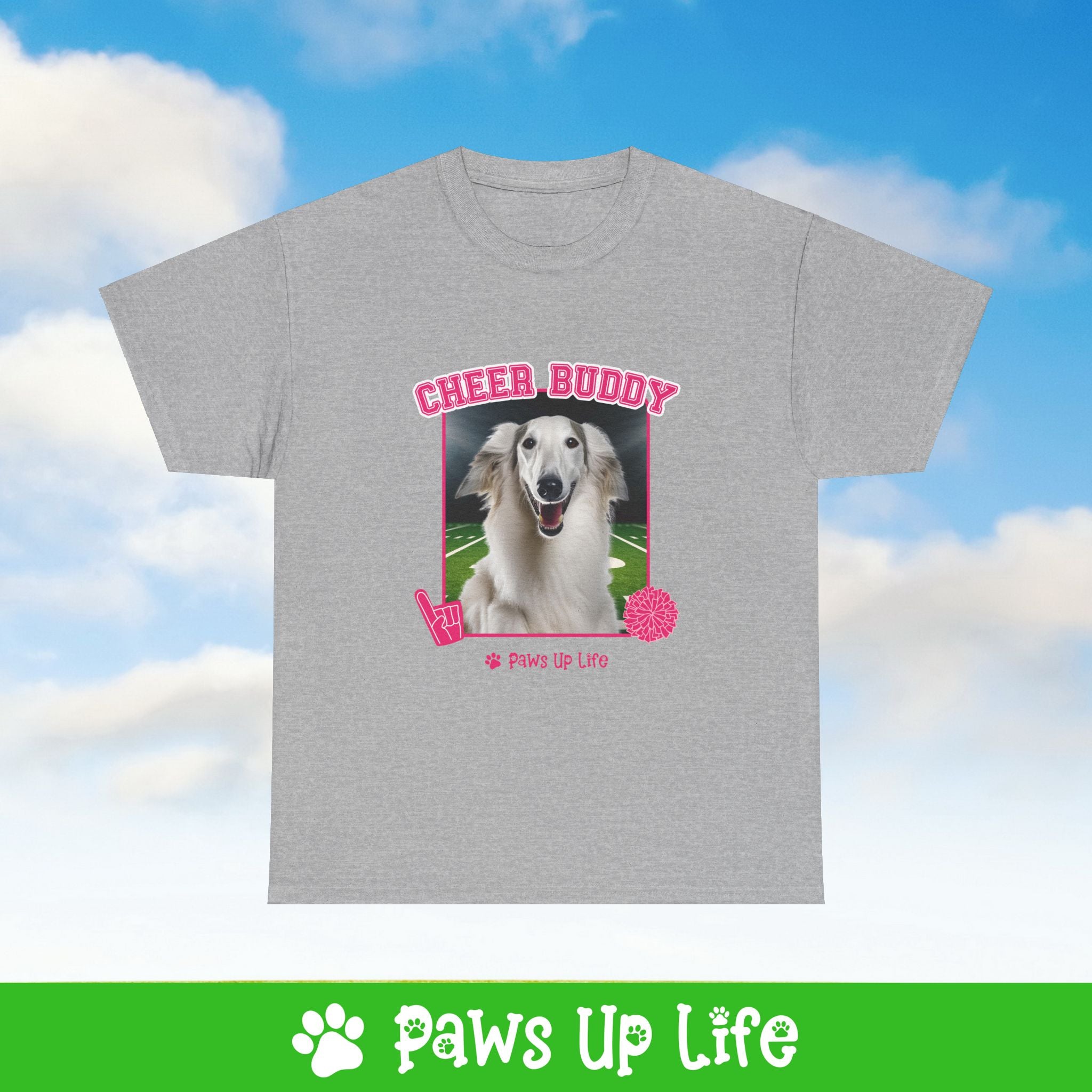 Borzoi Football Cheer Buddy Cheerleading Dog Tee, Shirt, Unisex Pet Lover Gift, Dog Mom Dad Tshirt, Animal Rescue Advocate, Cute Puppy Graphic Top Classic Collar | Paws Up Life, LLC