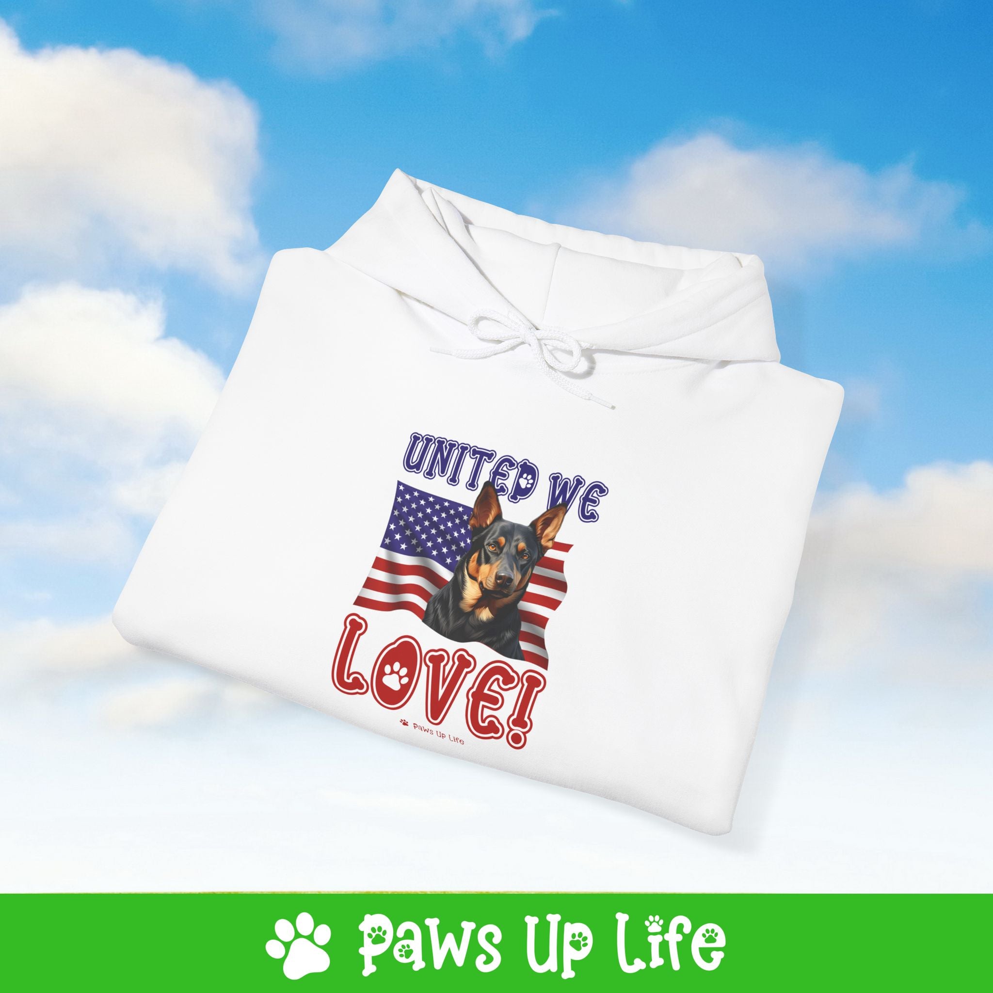 Australian Kelpie Dog United We Love Unisex Hoodie Hooded Sweatshirt Classic Comfy Cotton | Paws Up Life, LLC