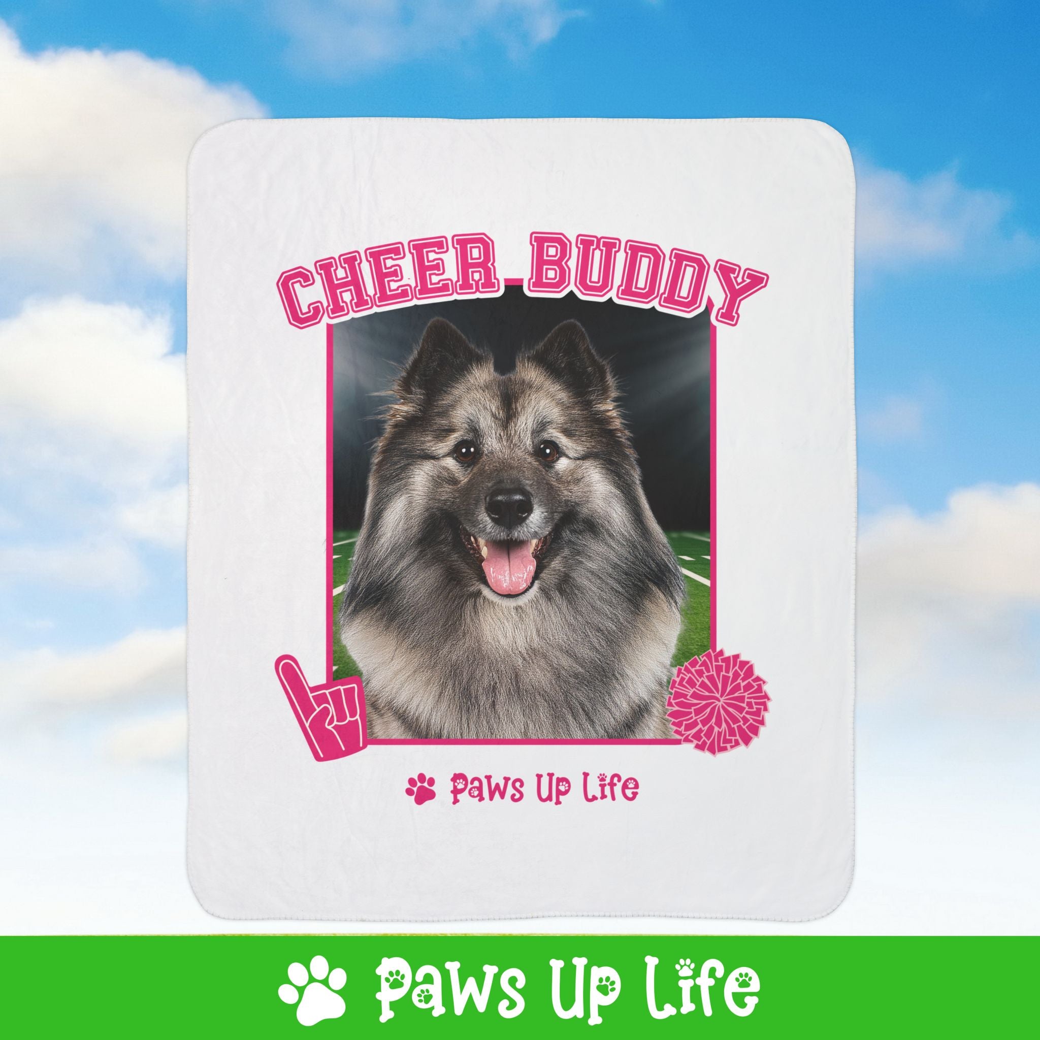 Keeshond Football Cheer Buddy Cheerleading Dog Fleece Sherpa Blanket - Perfect for Snuggling and Cozy Napping | Paws Up Life, LLC