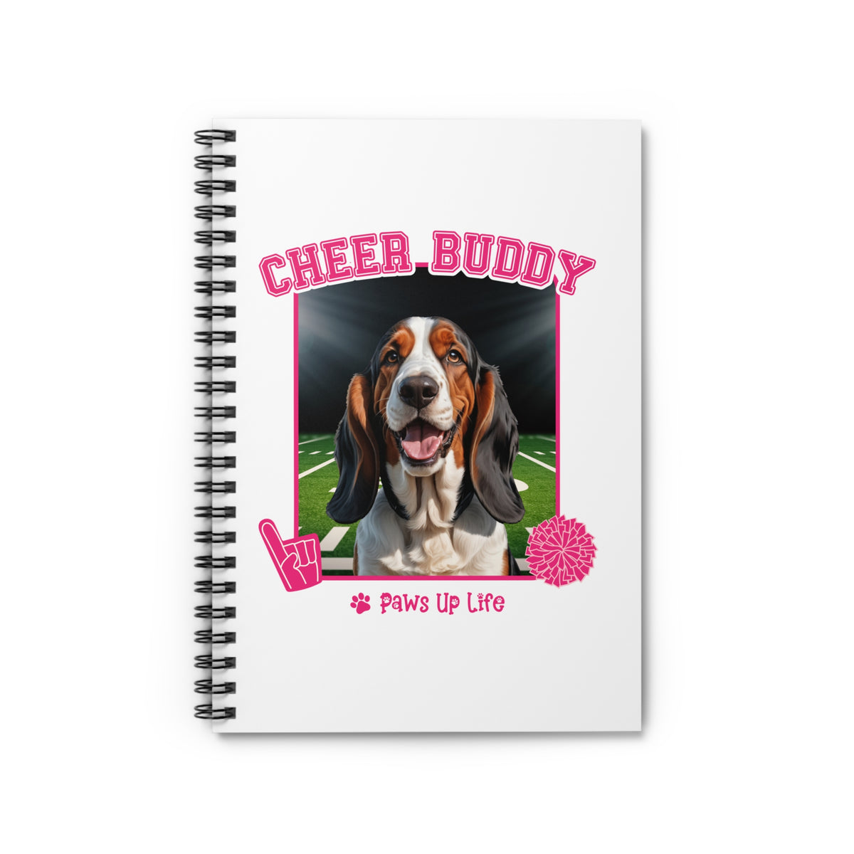 Bassett Hound Cheer Buddy Cheerleading Dog Spiral Notebook for Office and Home - Ruled Line