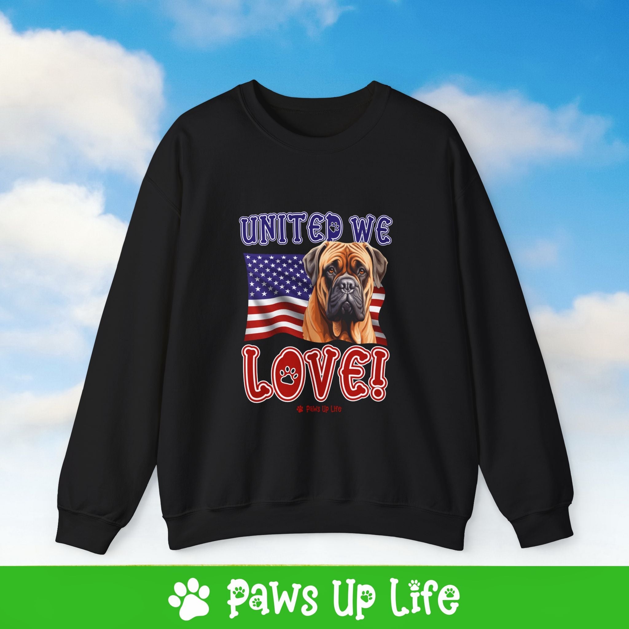 Bull Mastiff Dog United We Love Dog Crewneck Sweatshirt, Unisex Gift for Animal Lovers, Dog Mom Dad Sweatshirt, Cute Dog Lover Apparel, Fun Pet