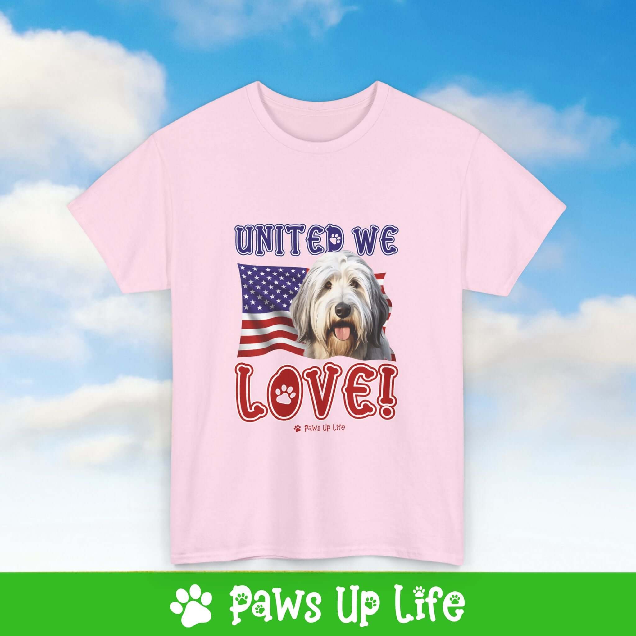 Old English Sheepdog Dog United We Love Dog Tee, Shirt, Unisex Pet Lover Gift, Dog Mom Dad Tshirt, Animal Rescue Advocate, Cute Puppy Graphic Top Classic Collar | Paws Up Life, LLC