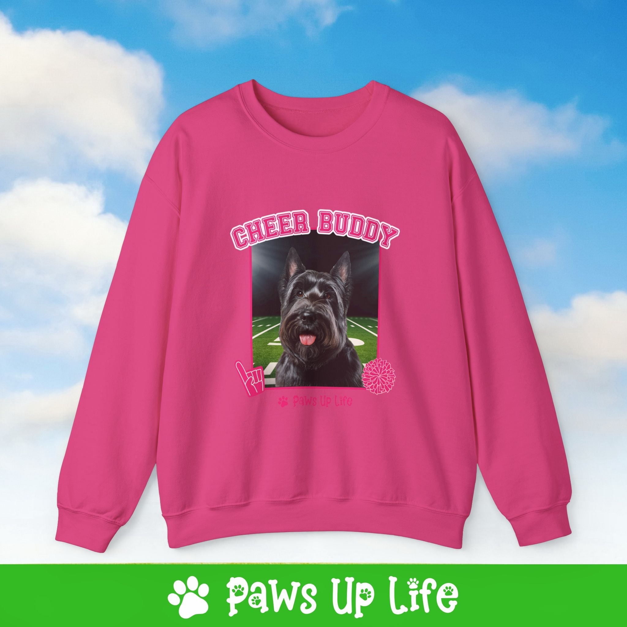 Black Scottish Terrier Football Cheer Buddy Cheerleading Dog Crewneck Sweatshirt, Unisex Gift for Animal Lovers, Dog Mom Dad Sweatshirt, Cute Dog Lover Apparel, Fun Pet | Paws Up Life, LLC