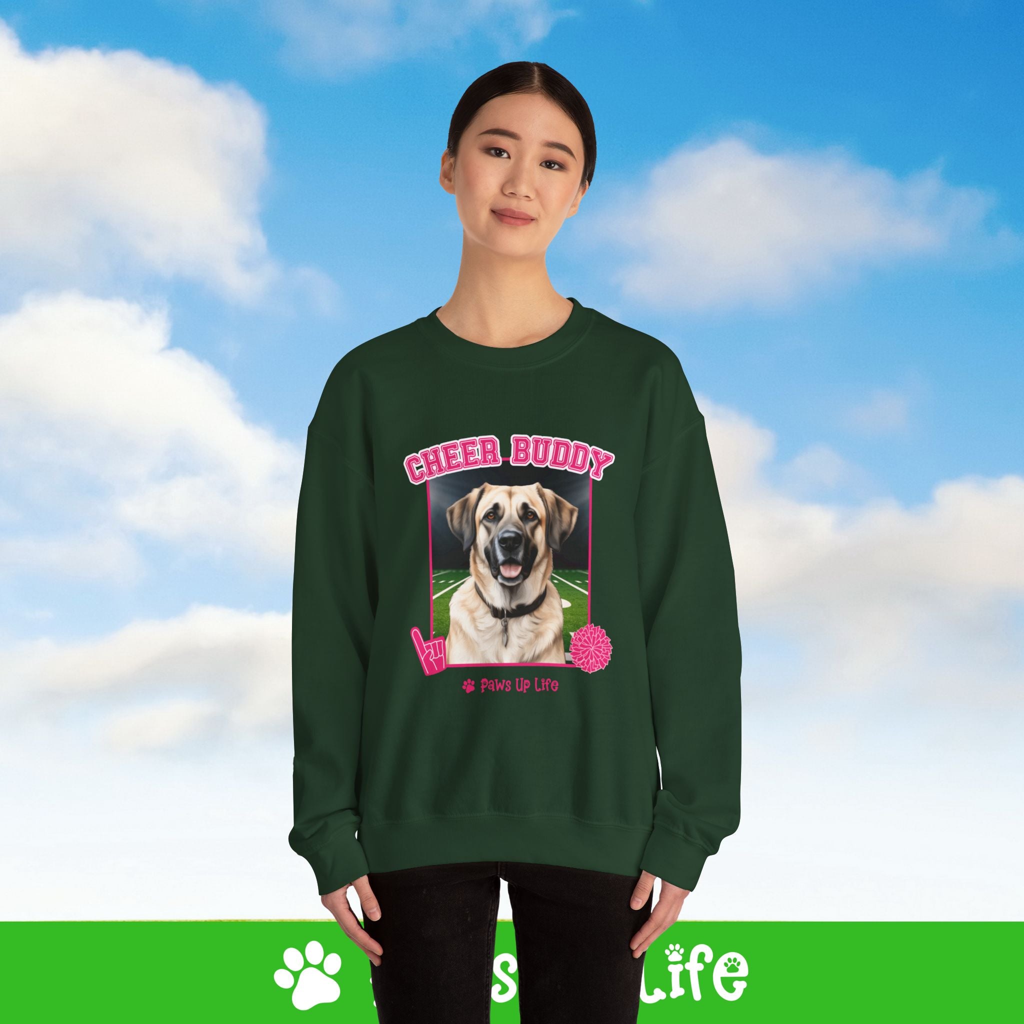 Anatolian Shepherd Cheer Buddy Cheerleading Dog Crewneck Sweatshirt, Unisex Gift for Animal Lovers, Dog Mom Dad Sweatshirt, Cute Dog Lover Apparel, Fun Pet | Paws Up Life, LLC