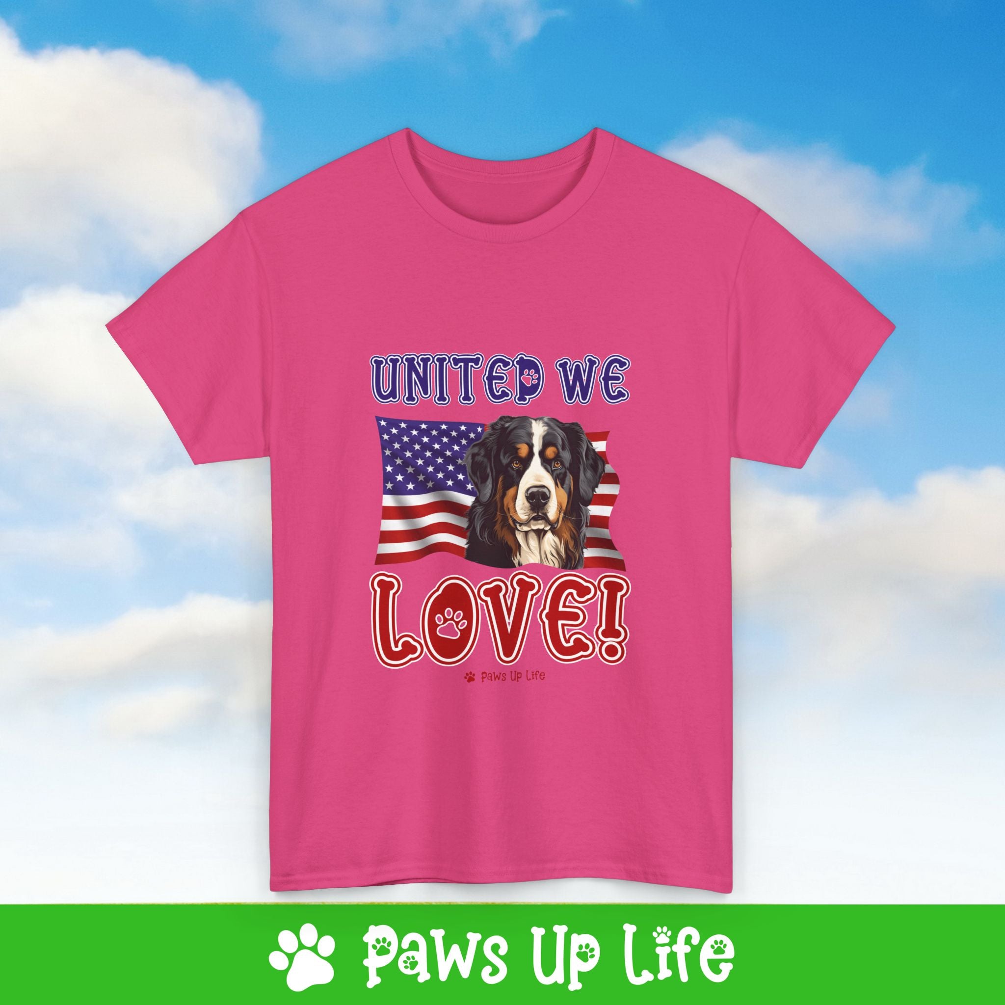 Bernese Mountain Dog United We Love Dog Tee, Shirt, Unisex Pet Lover Gift, Dog Mom Dad Tshirt, Animal Rescue Advocate, Cute Puppy Graphic Top Classic Collar | Paws Up Life, LLC