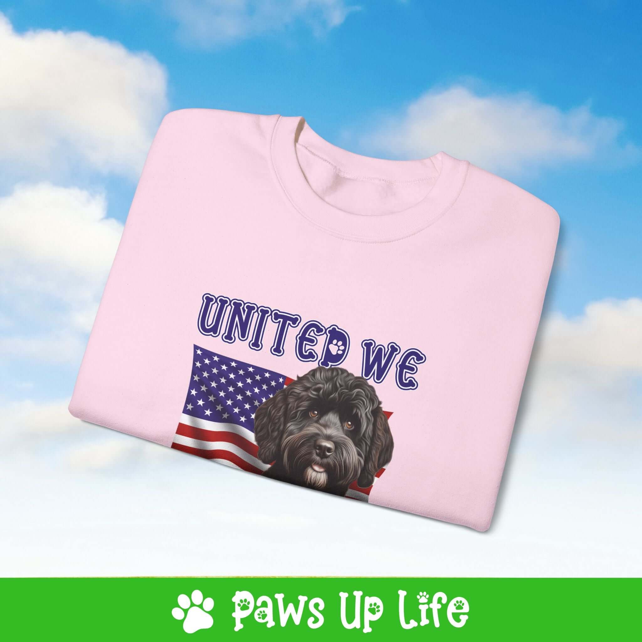 "United We Love" Portuguese Water Dog Dog Crewneck Sweatshirt – Patriotic Dog Lover Gift, Unisex Apparel for Proud Dog Moms & Dads