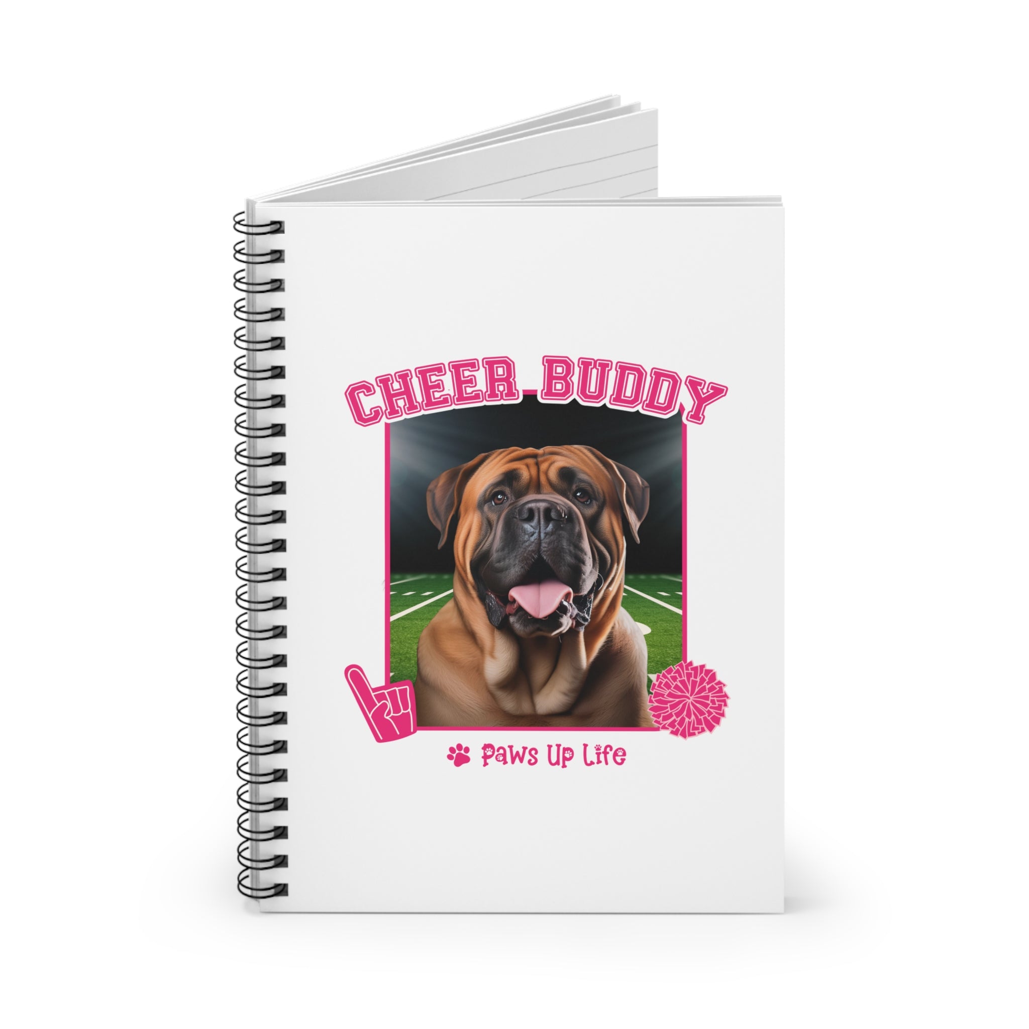 Mastiff Football Cheer Buddy Cheerleading Dog Spiral Notebook for Office and Home - Ruled Line | Paws Up Life, LLC