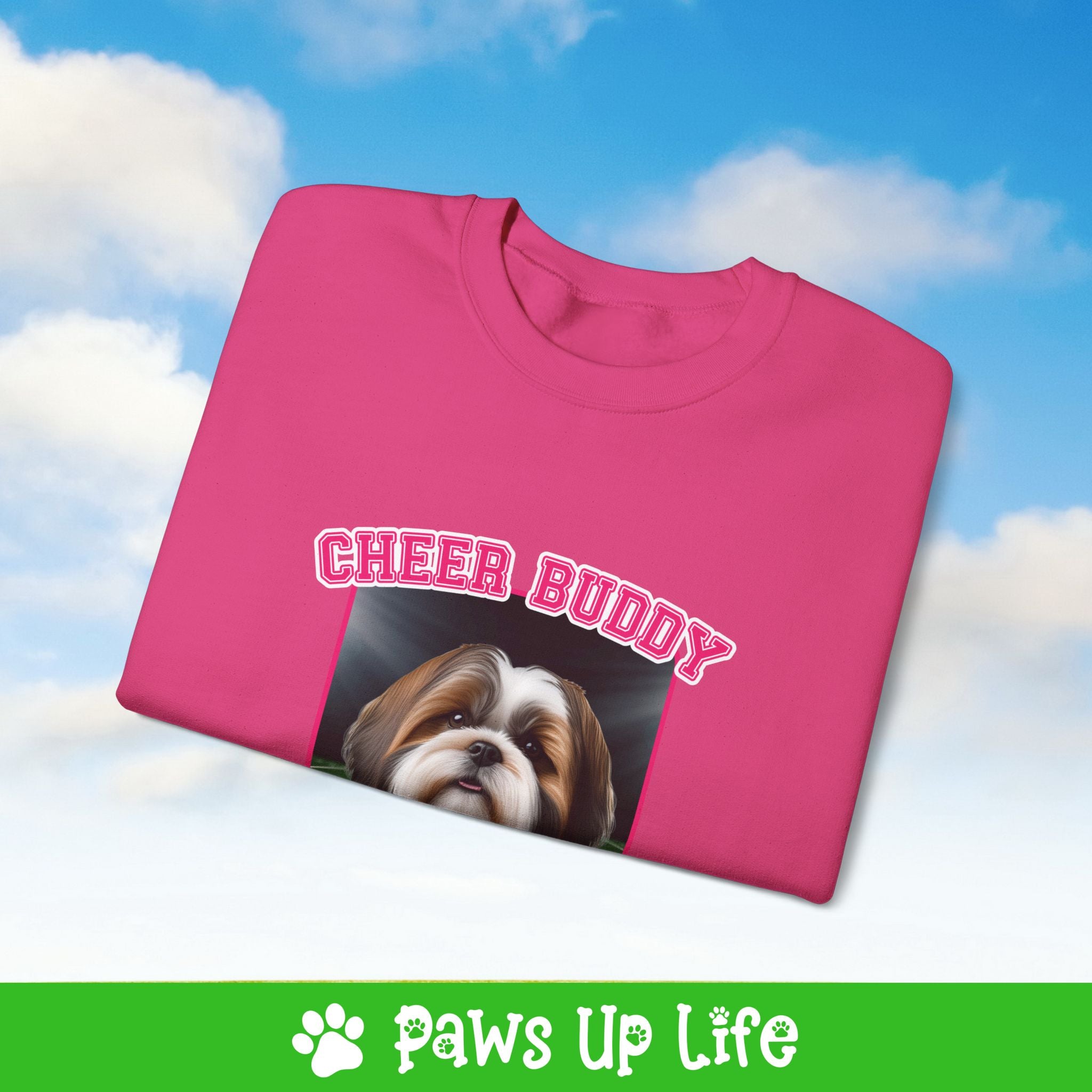 Brown Shih Tzu Football Cheer Buddy Cheerleading Dog Crewneck Sweatshirt, Unisex Gift for Animal Lovers, Dog Mom Dad Sweatshirt, Cute Dog Lover Apparel, Fun Pet | Paws Up Life, LLC