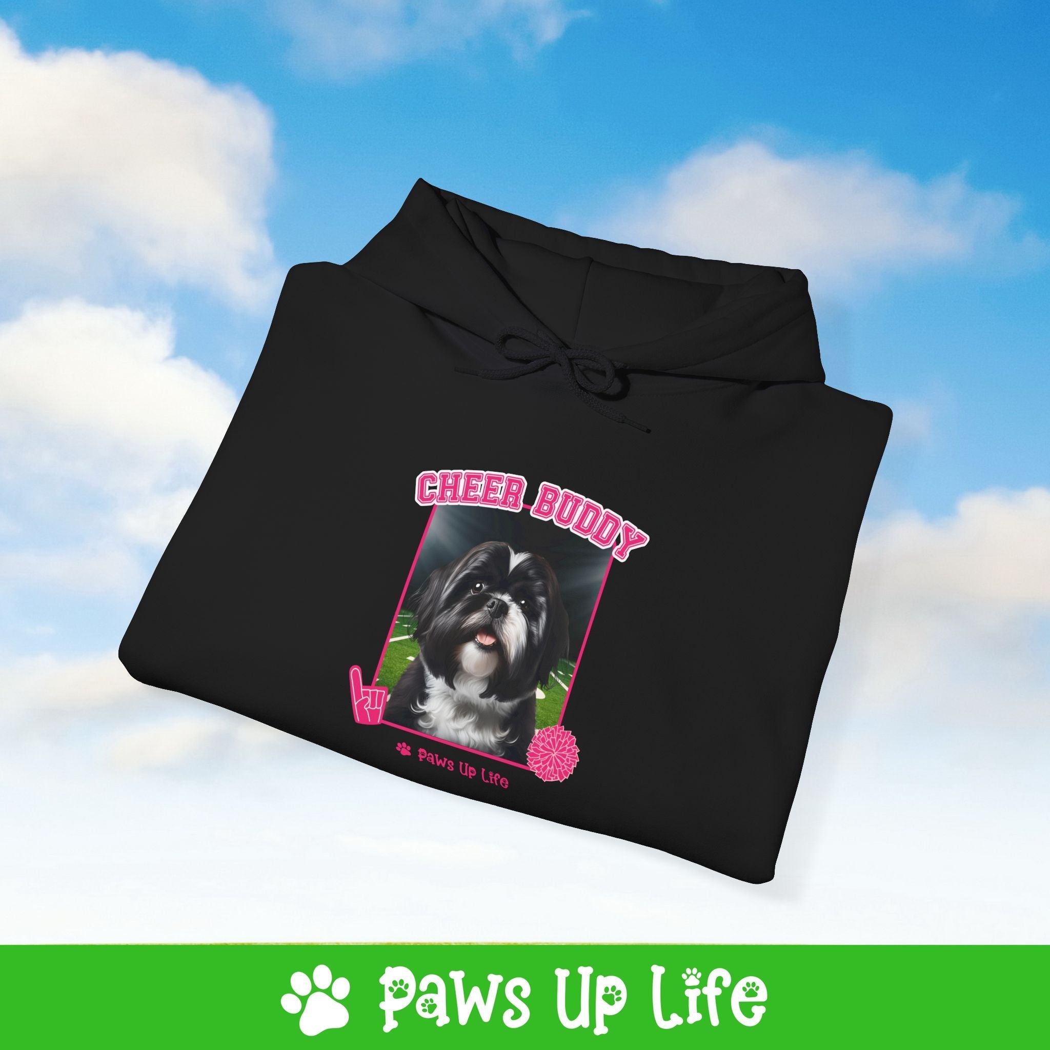 Black Shih Tzu Football Cheer Buddy Cheerleading Dog Unisex Hoodie Hooded Sweatshirt Classic Comfy Cotton | Paws Up Life, LLC