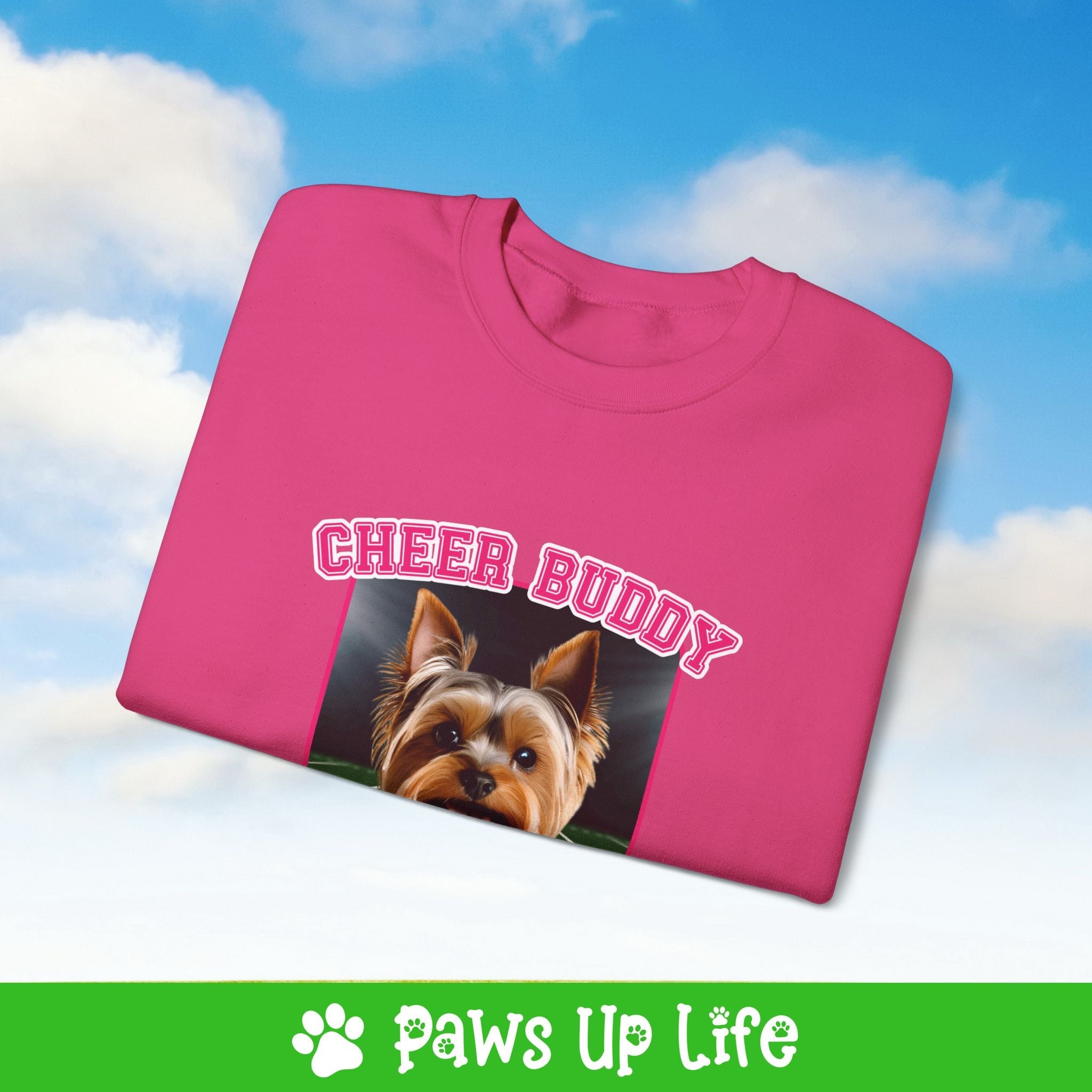 Yorkshire Terrier Football Cheer Buddy Cheerleading Dog Crewneck Sweatshirt, Unisex Gift for Animal Lovers, Dog Mom Dad Sweatshirt, Cute Dog Lover Apparel, Fun Pet | Paws Up Life, LLC