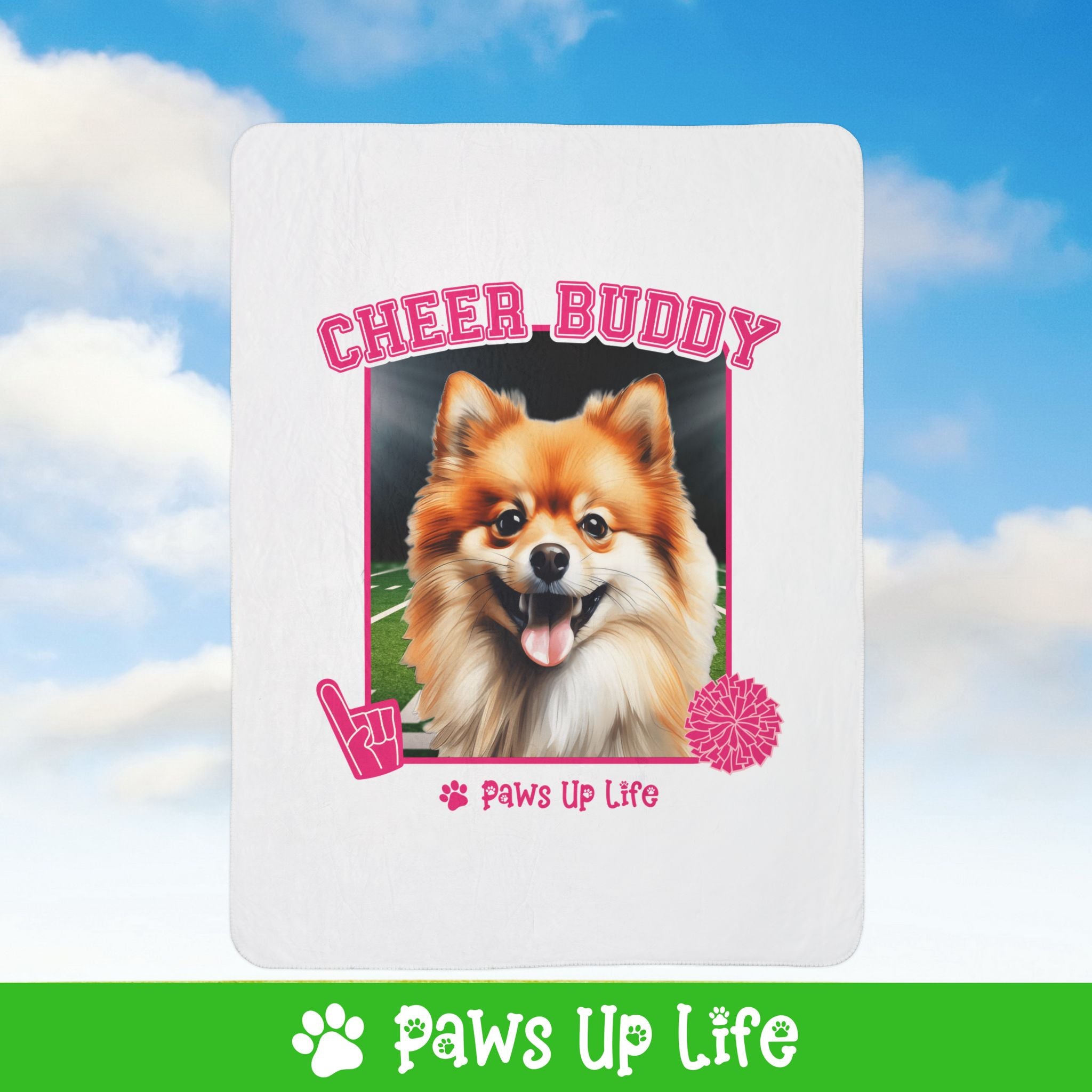 Pomeranian Football Cheer Buddy Cheerleading Dog Fleece Sherpa Blanket - Perfect for Snuggling and Cozy Napping | Paws Up Life, LLC