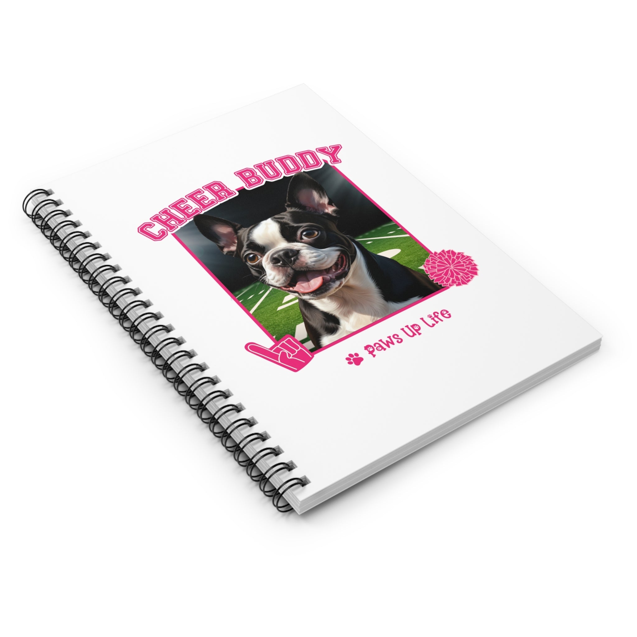 Boston Terrier Football Cheer Buddy Cheerleading Dog Spiral Notebook for Office and Home - Ruled Line | Paws Up Life, LLC