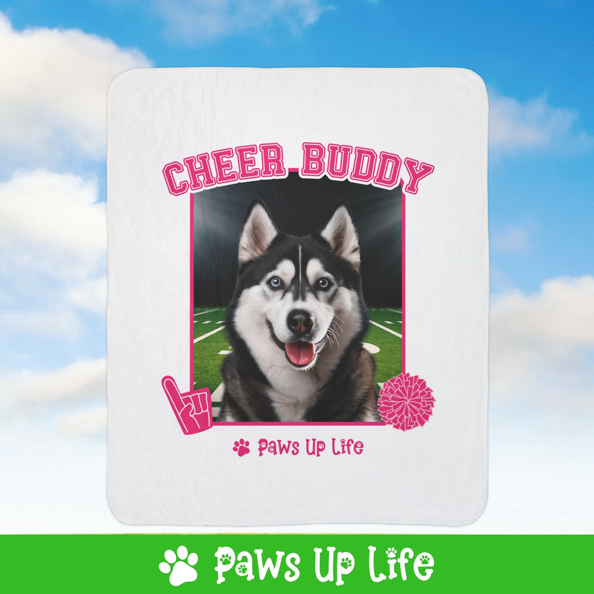 Black Siberian Husky Football Cheer Buddy Cheerleading Dog Fleece Sherpa Blanket - Perfect for Snuggling and Cozy Napping | Paws Up Life, LLC