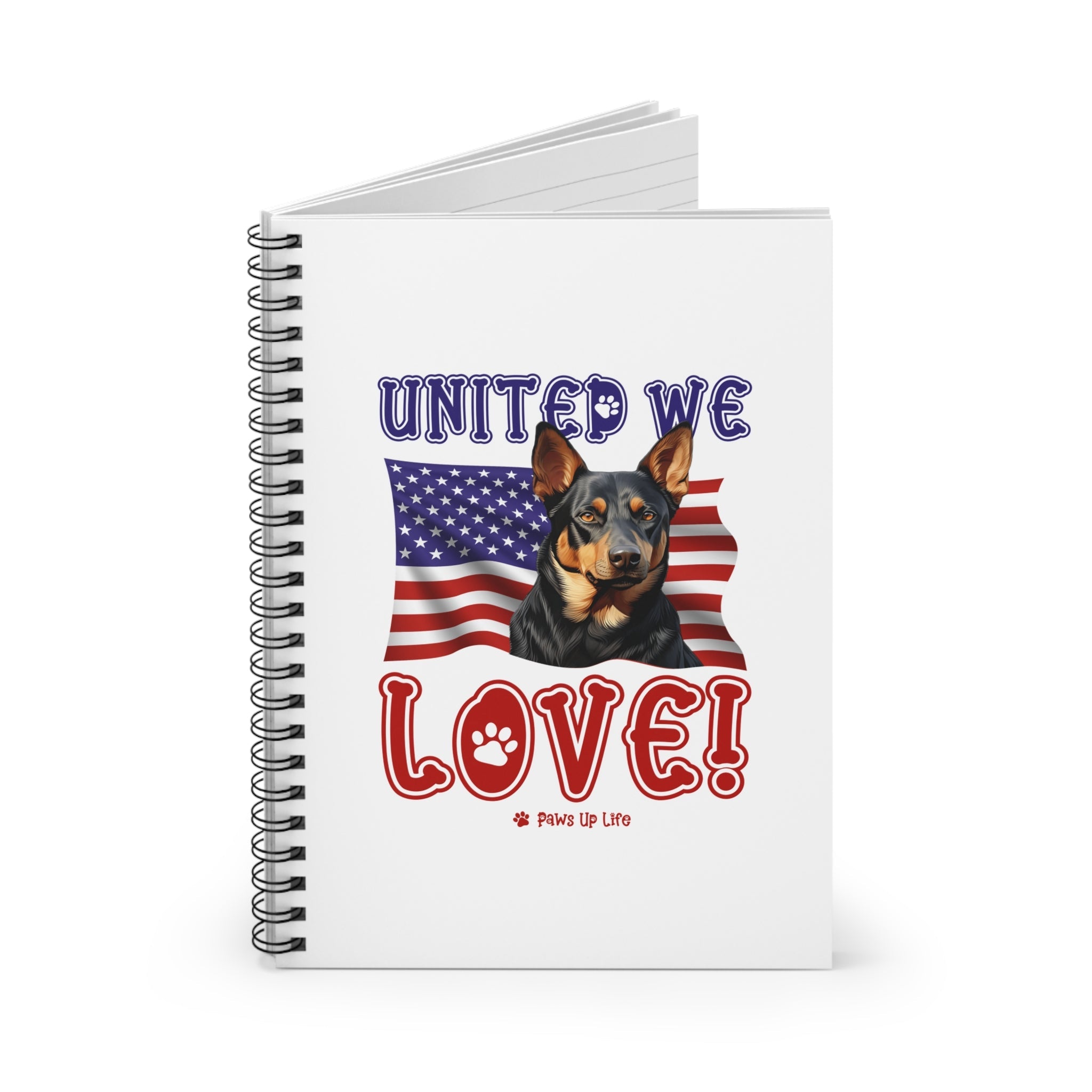 Australian Kelpie Dog United We Love Spiral Notebook for Office and Home - Ruled Line | Paws Up Life, LLC